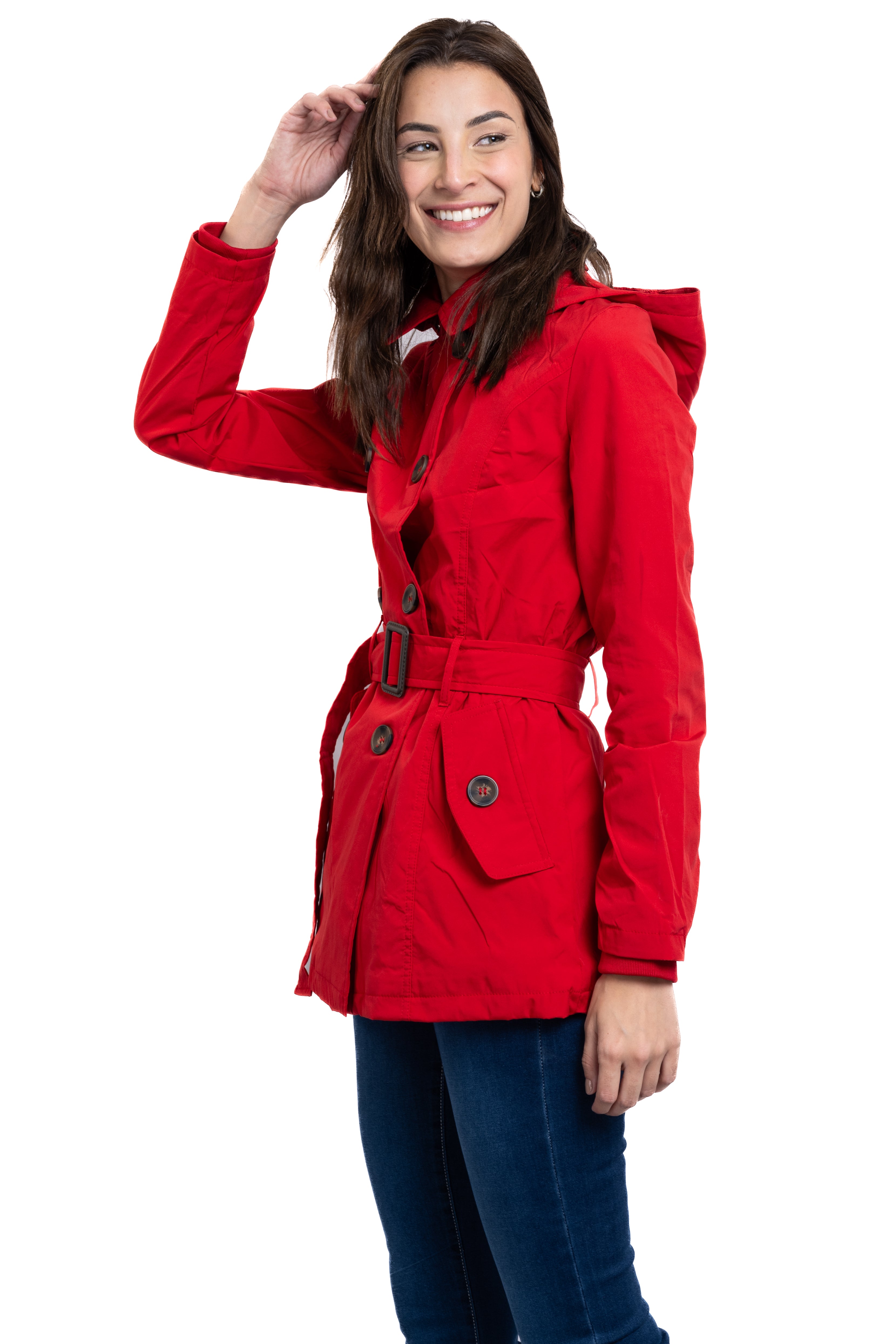 Gabardina monocolor botones cinturón ROJO