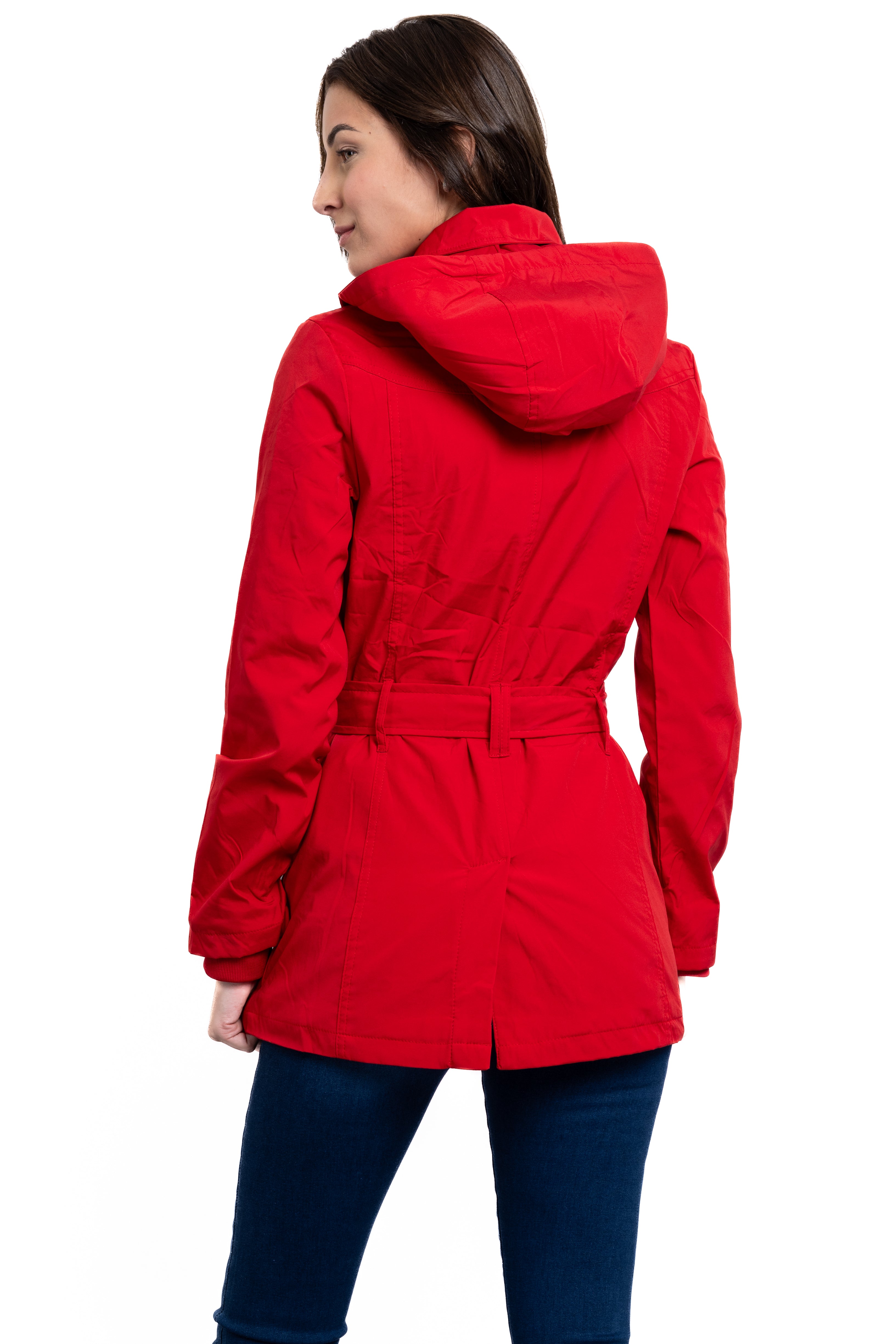 Gabardina monocolor botones cinturón ROJO