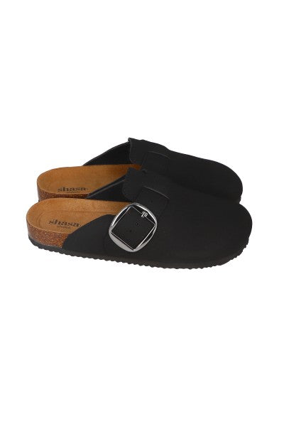 Zueco suede hebilla metálica NEGRO