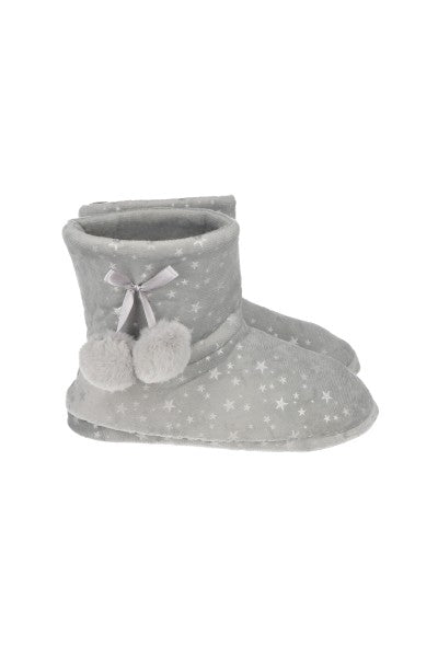 Pantuflas bota estrellas pompones GRIS