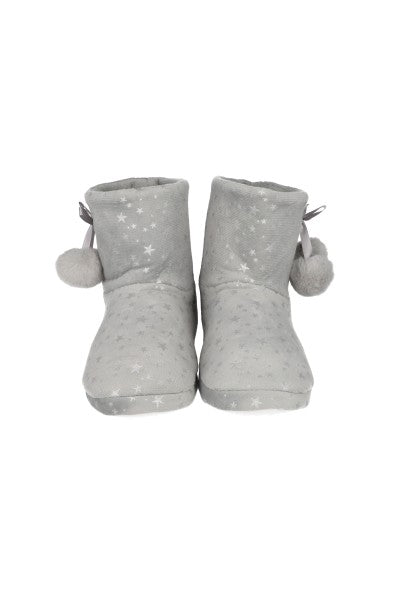 Pantuflas bota estrellas pompones GRIS