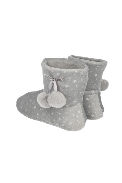 Pantuflas bota estrellas pompones GRIS