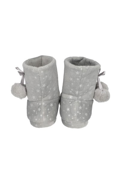 Pantuflas bota estrellas pompones GRIS