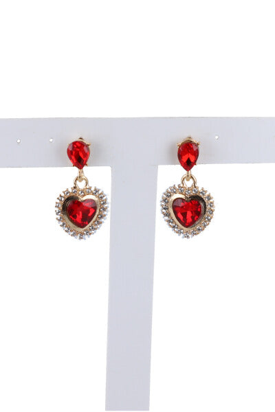 Hanging earrings heart drops RED