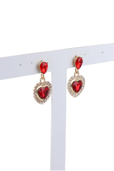 Hanging earrings heart drops RED