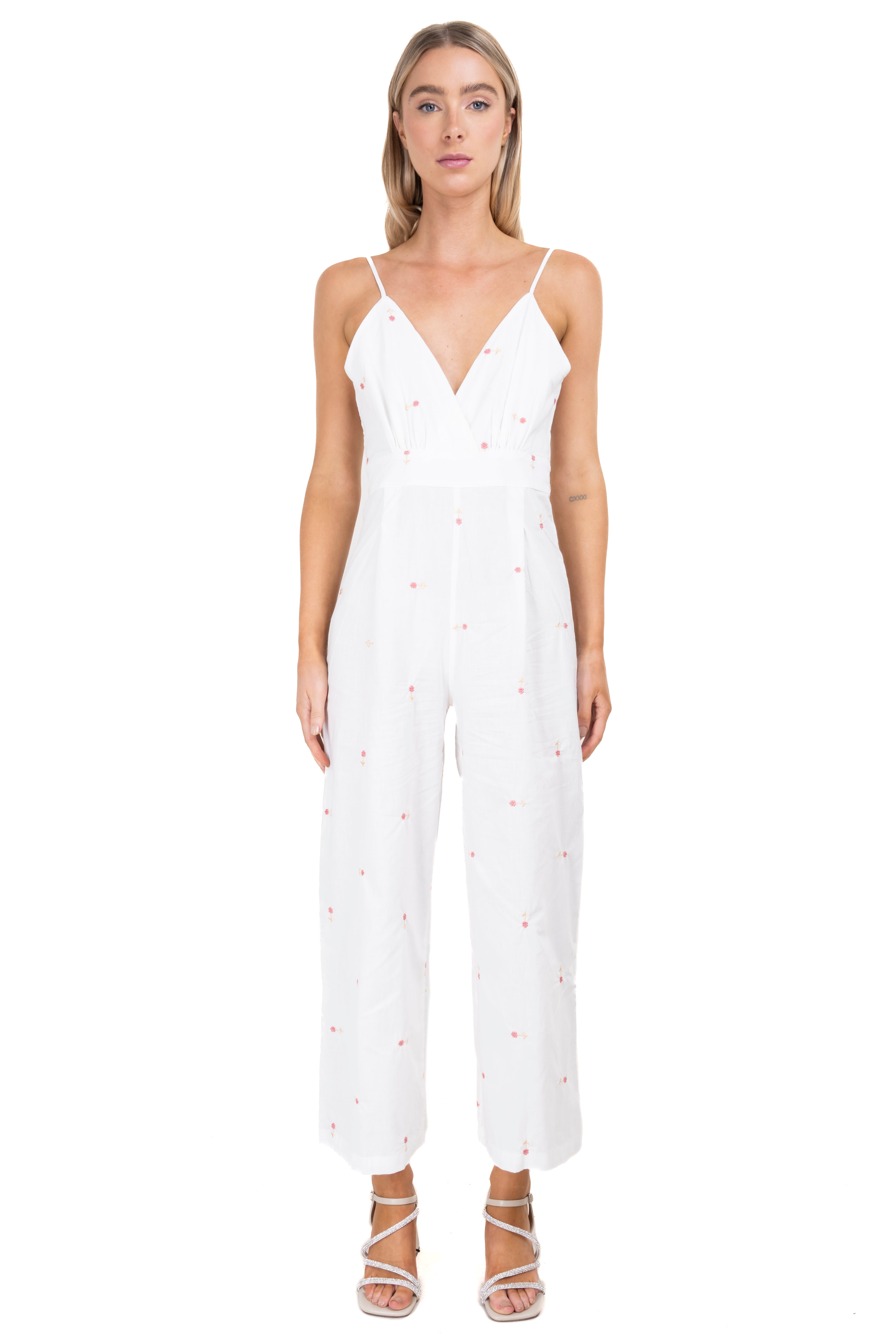 Jumpsuit tirantes flores moño BLANCO COMBO