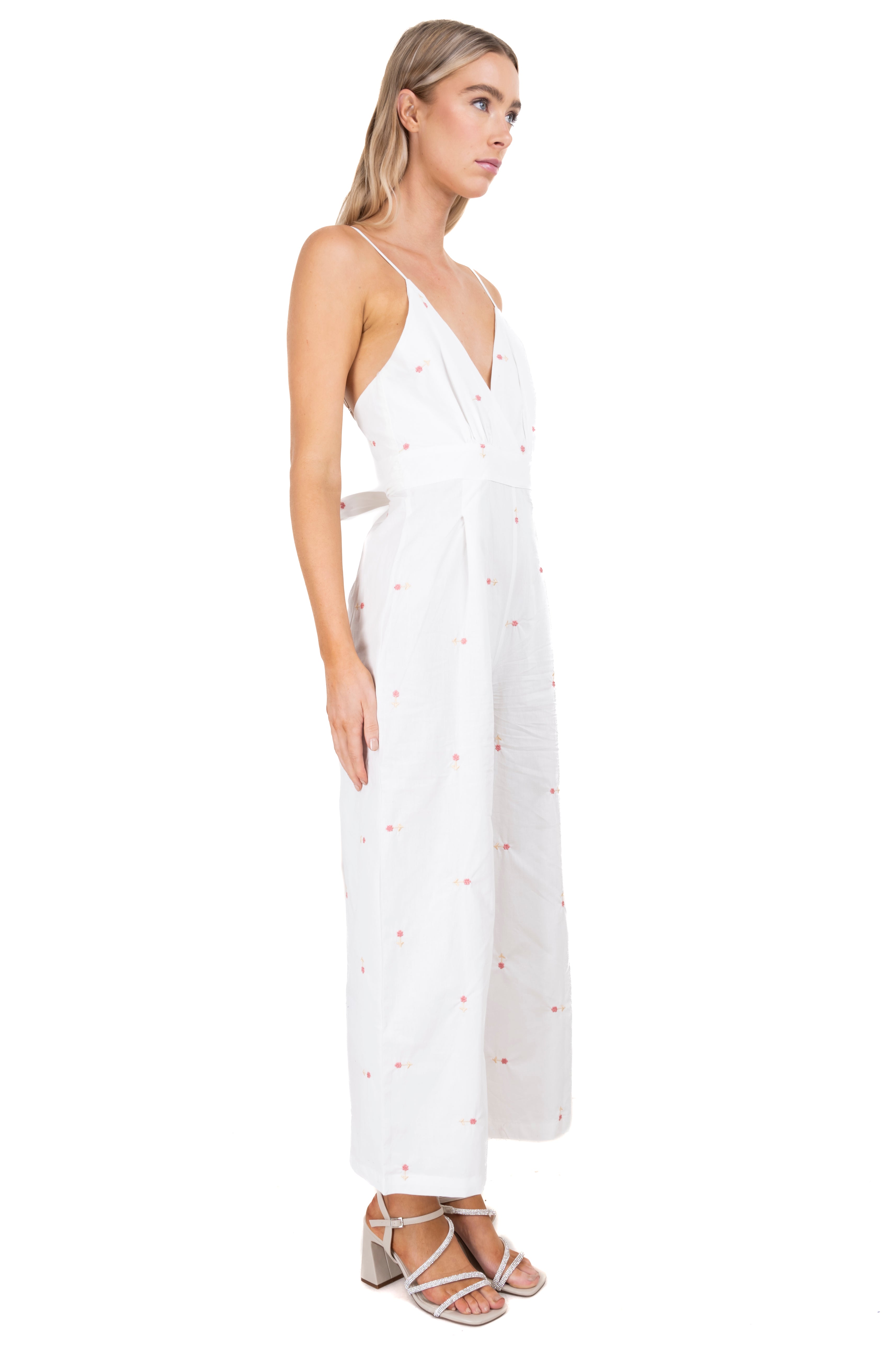 Jumpsuit tirantes flores moño BLANCO COMBO