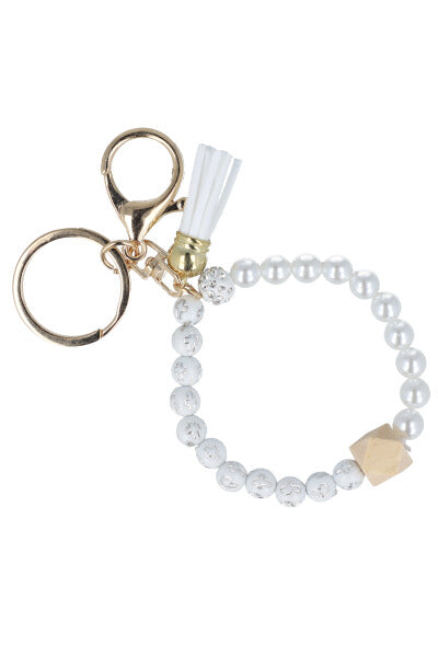 Llavero pulsera perlas colgante BLANCO