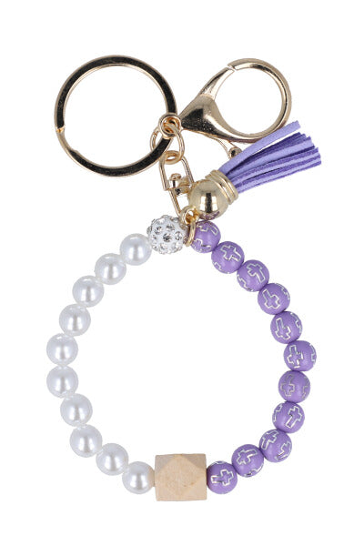 Llavero pulsera perlas colgante LILA