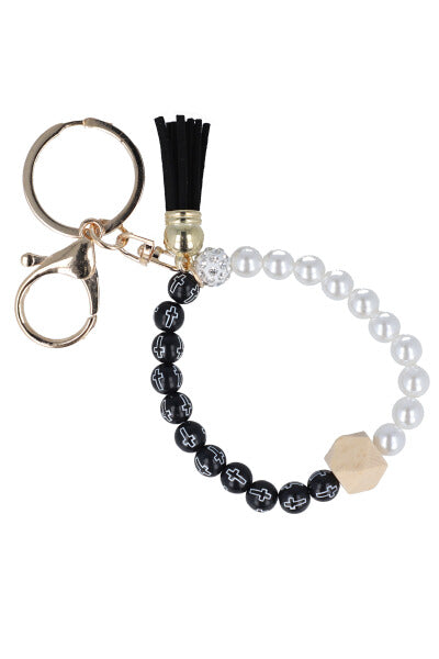 Llavero pulsera perlas colgante NEGRO