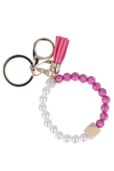 Llavero pulsera perlas colgante ROSA