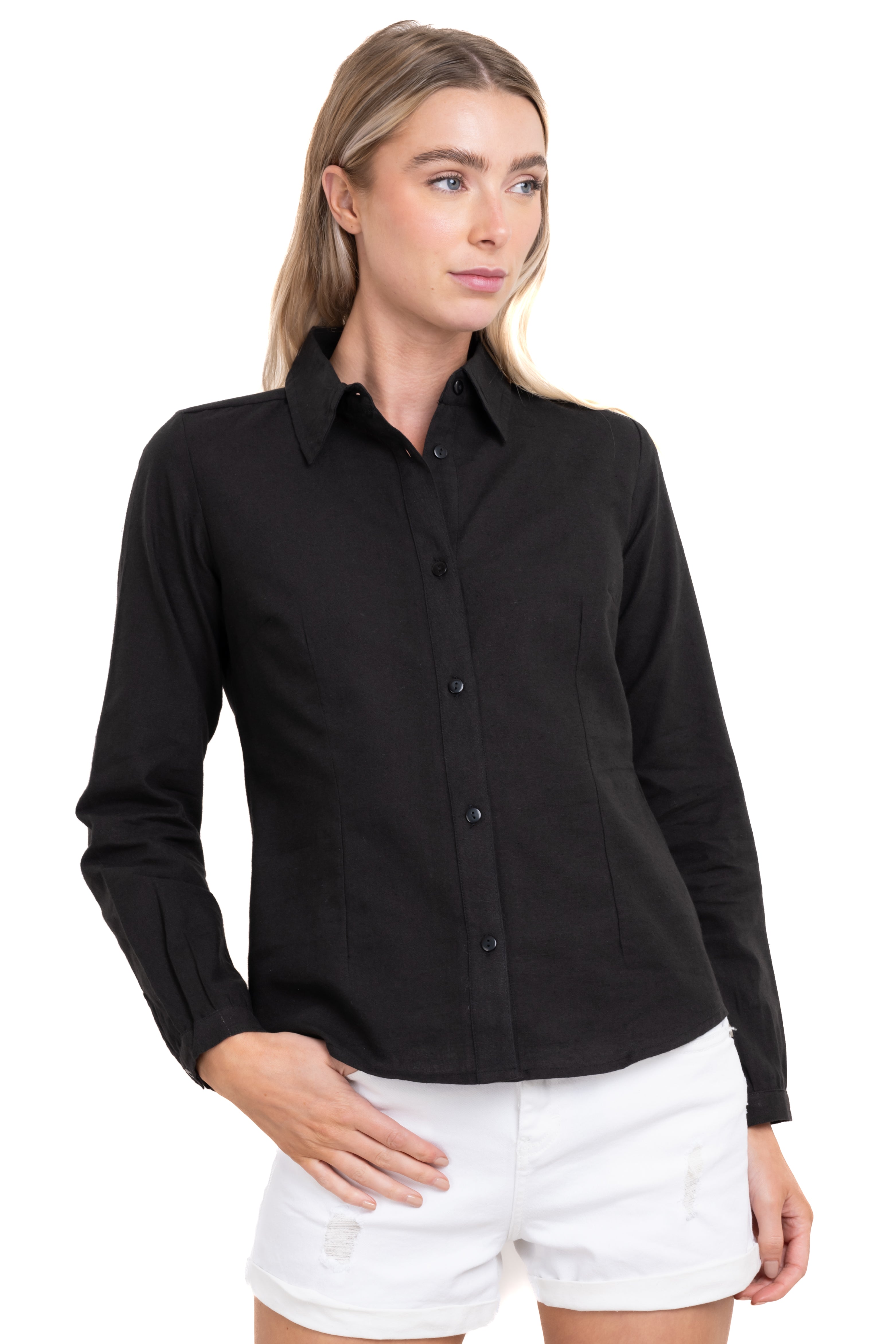 Camisa lisa manga larga NEGRO