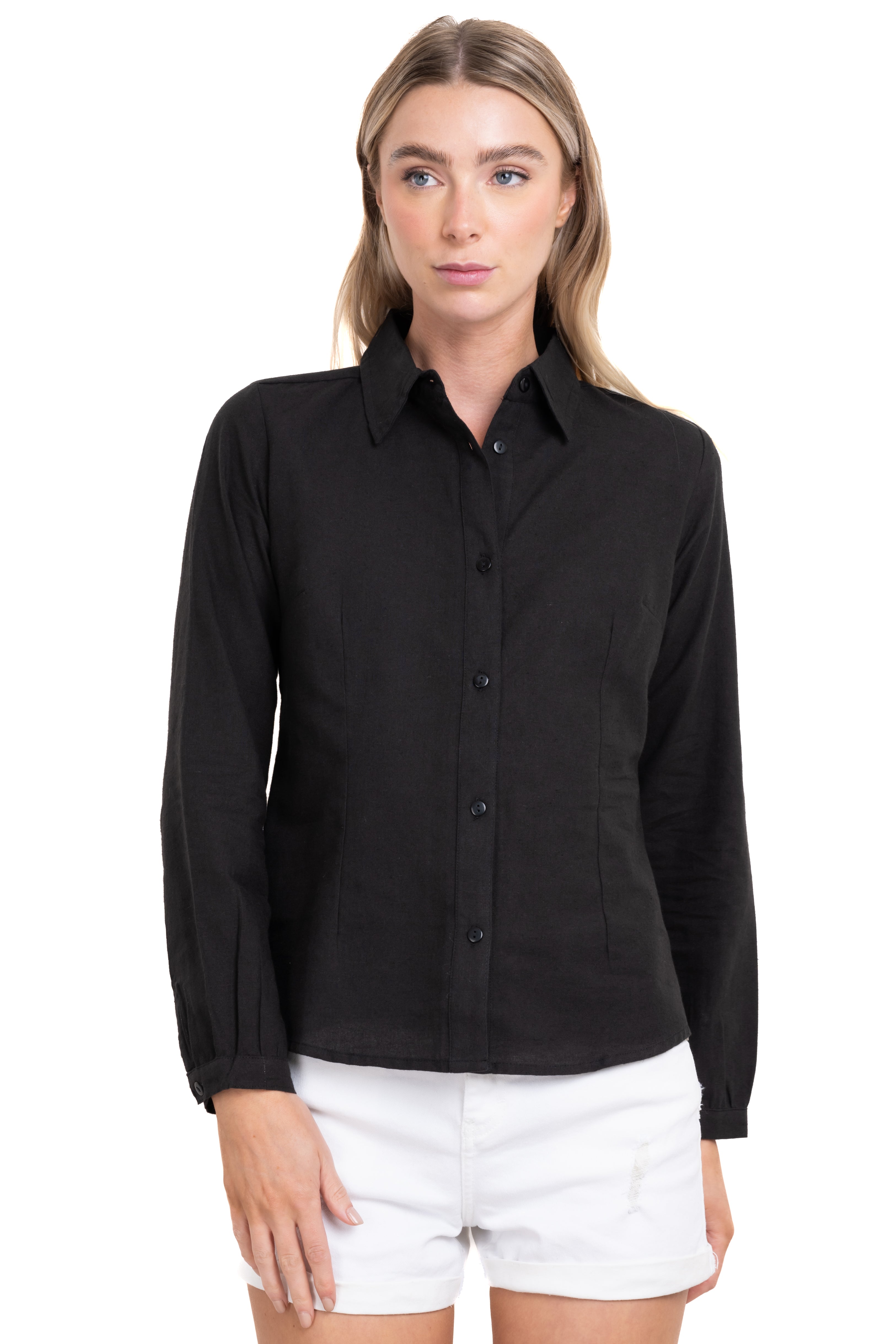 Camisa lisa manga larga NEGRO