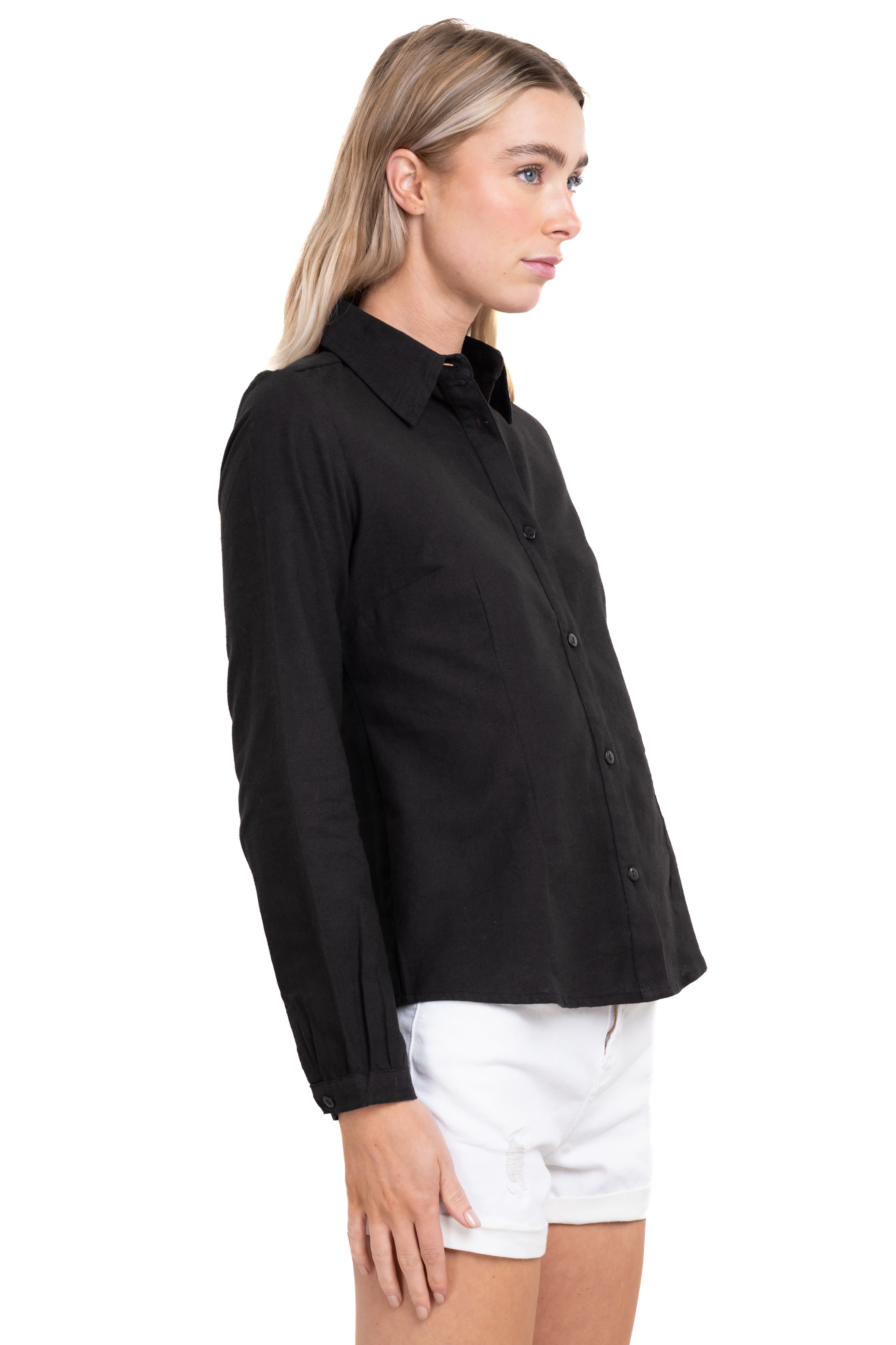 Camisa lisa manga larga NEGRO