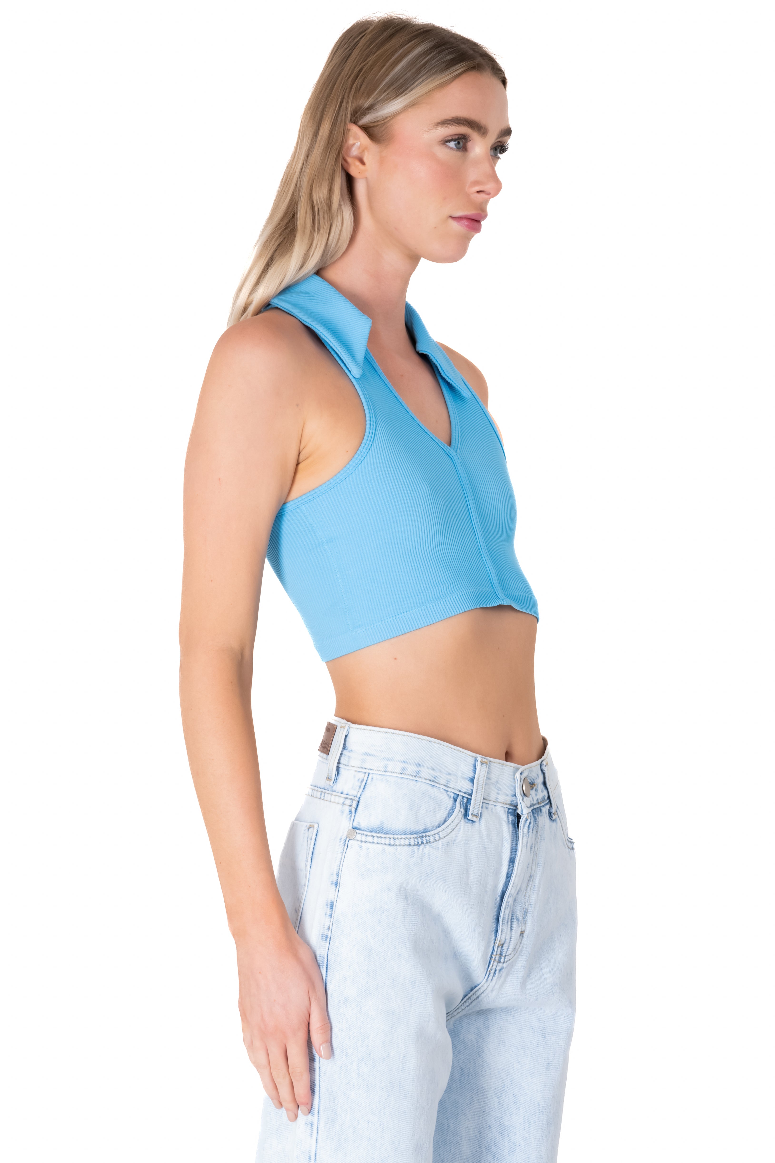 Top Crop Seamless Cuello Pole BLUE