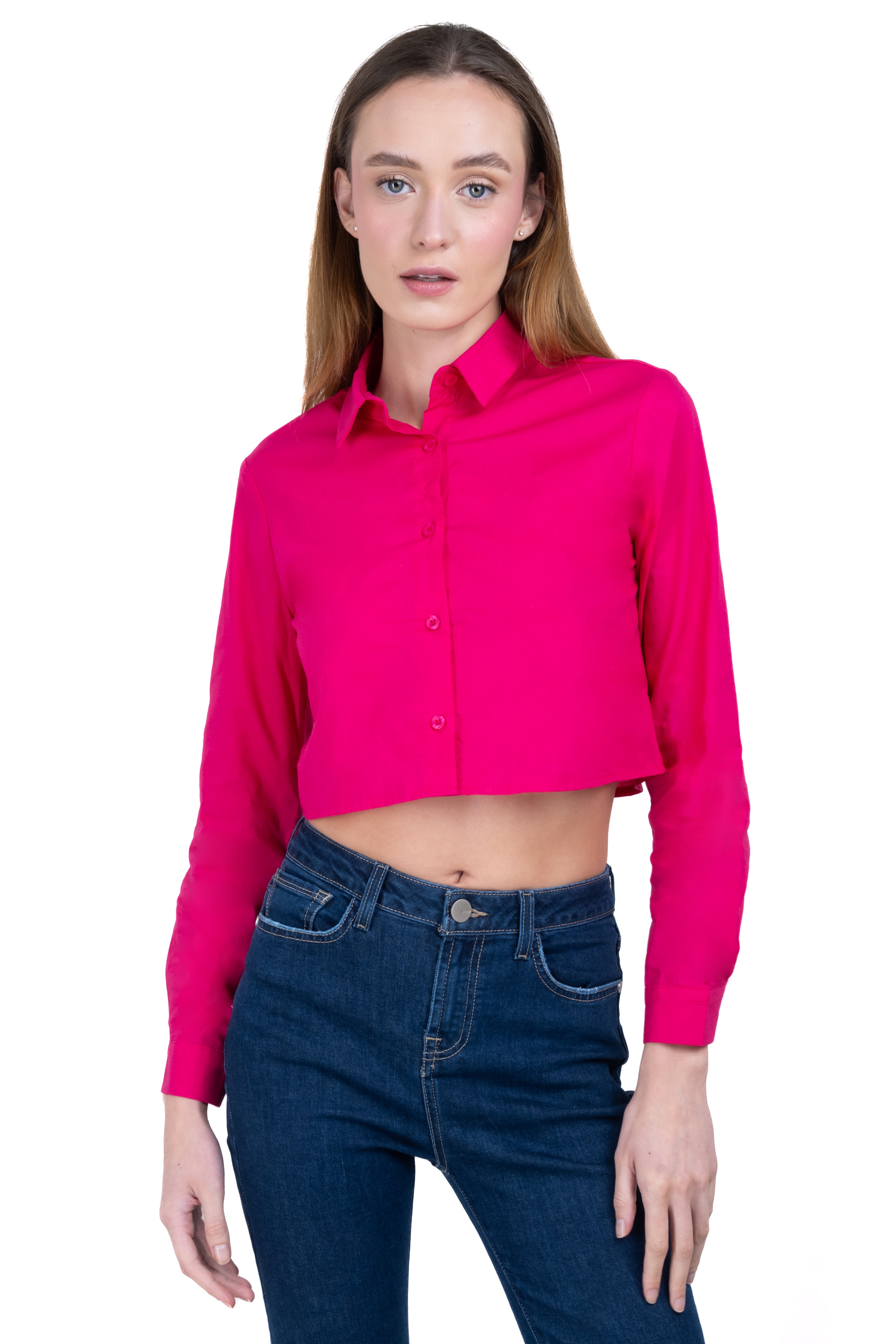 CROP shirt long sleeve Bright pink