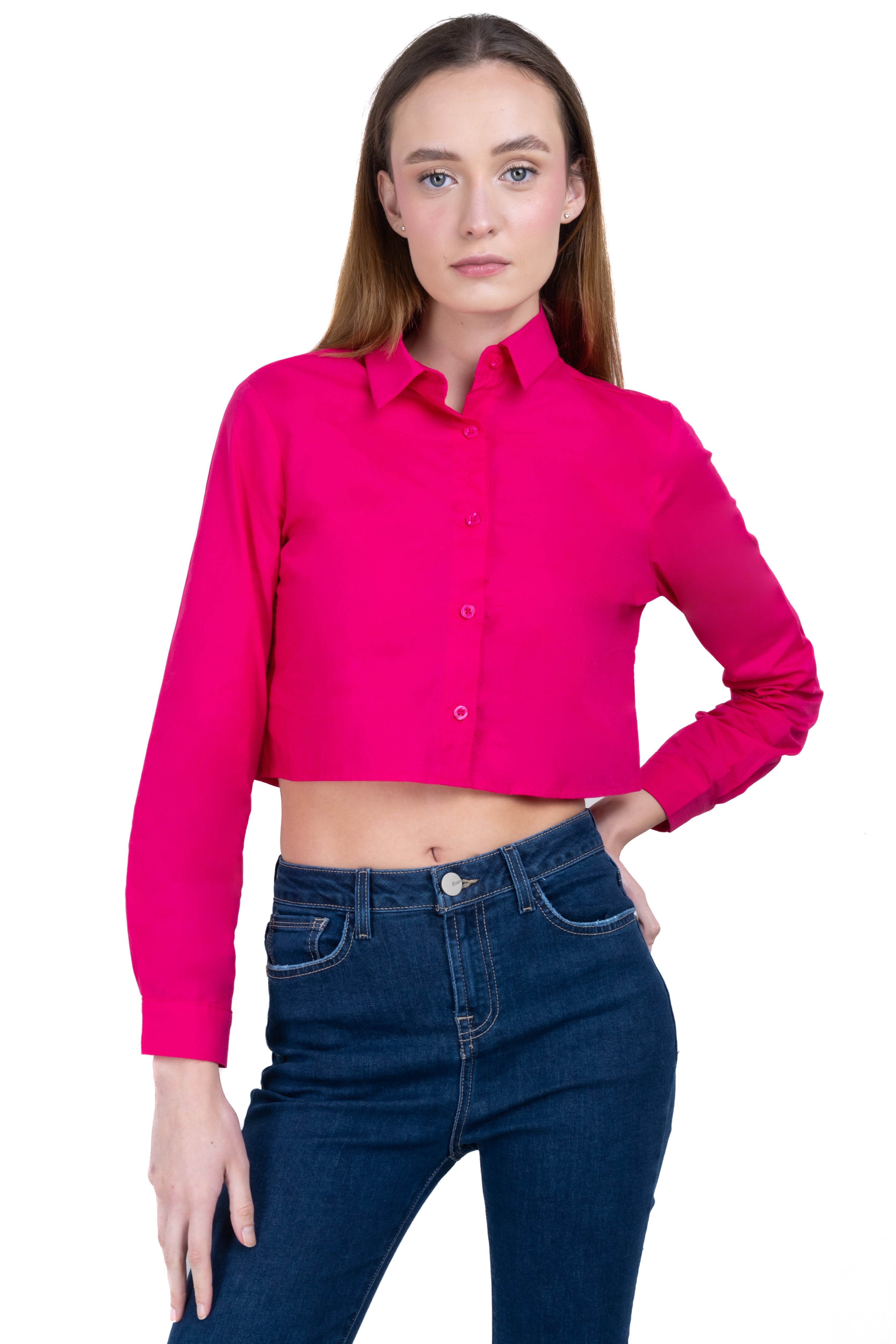 CROP shirt long sleeve Bright pink