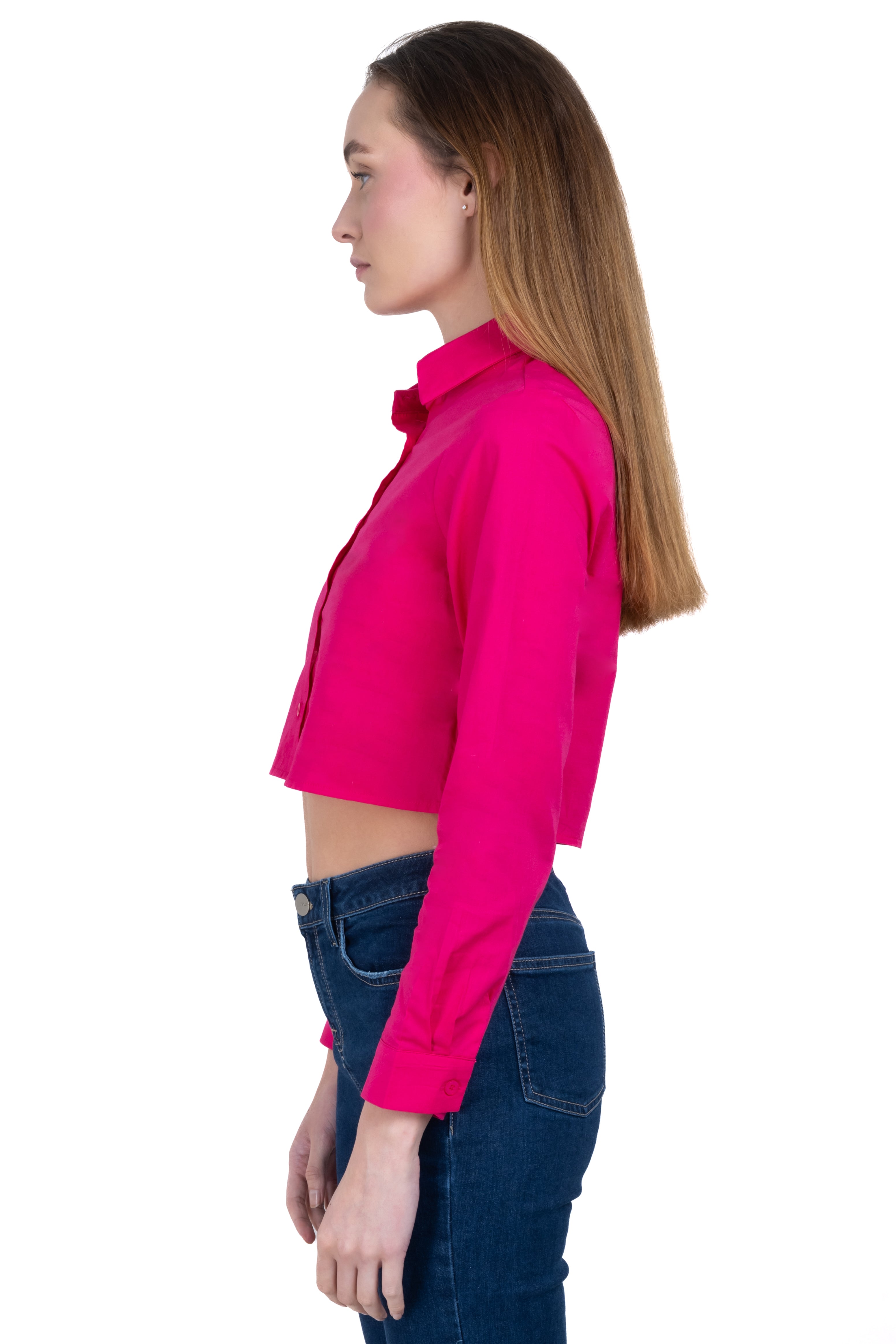 CROP shirt long sleeve Bright pink