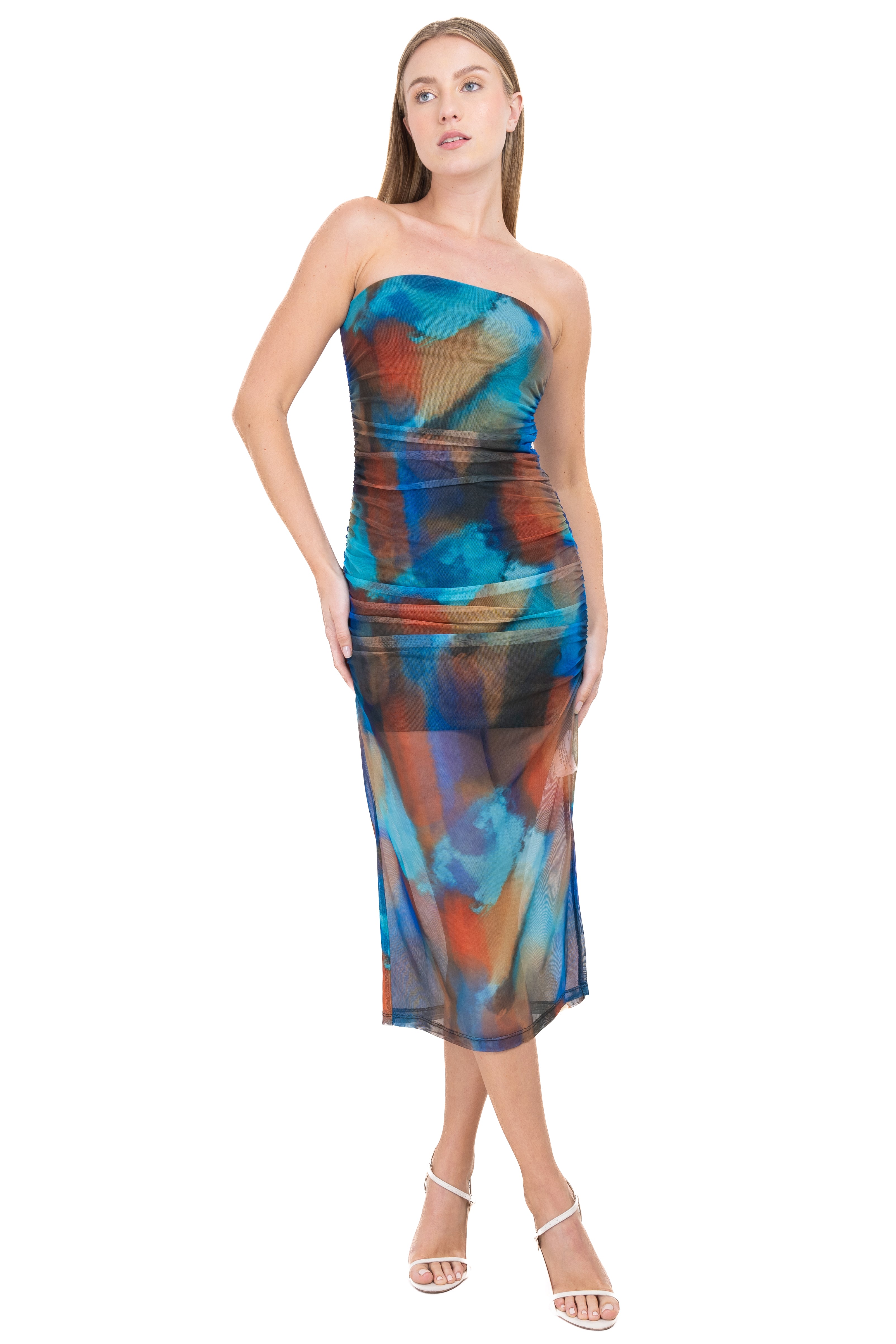 Vestido midi mesh tie dye AZUL COMBO