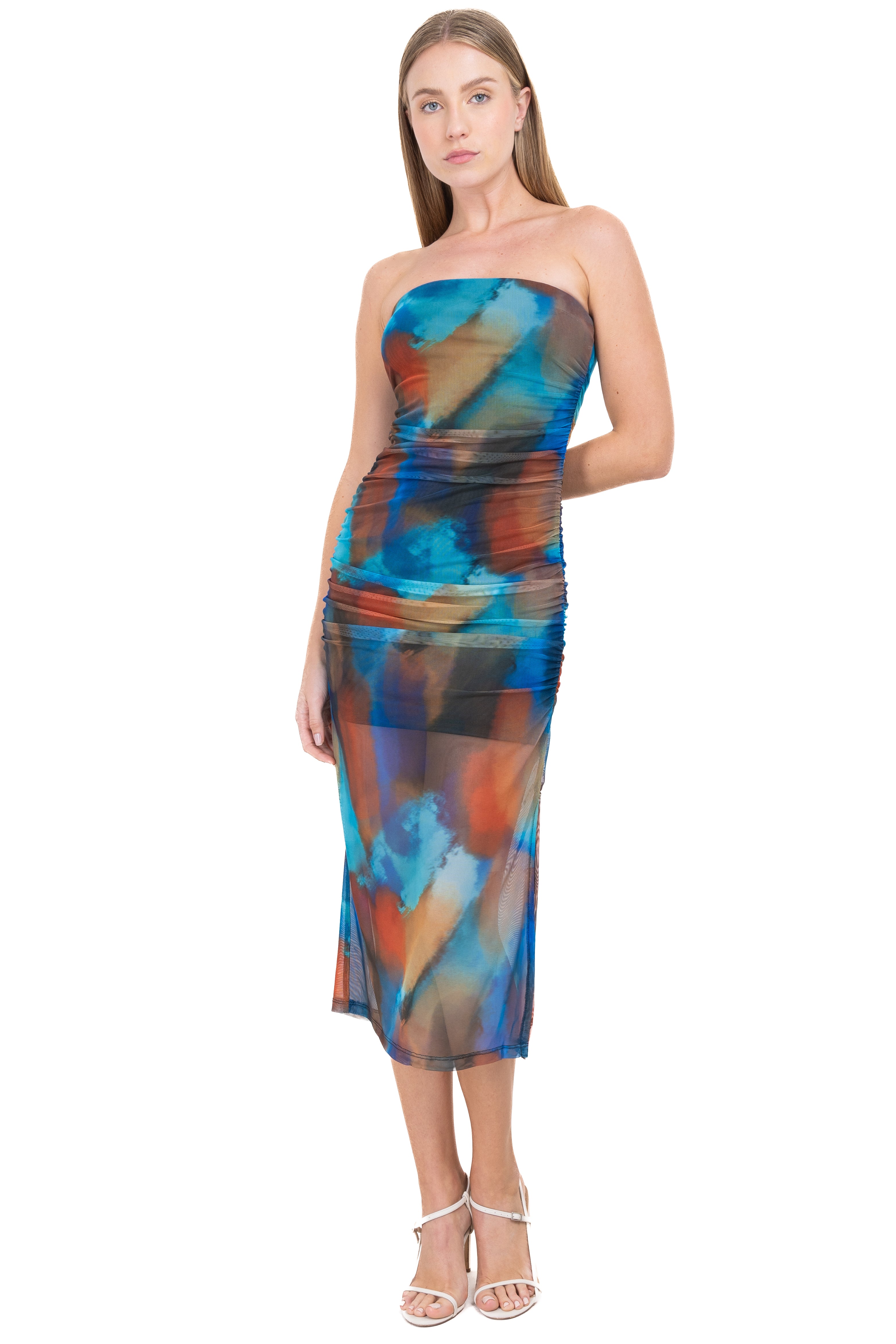 Vestido midi mesh tie dye AZUL COMBO