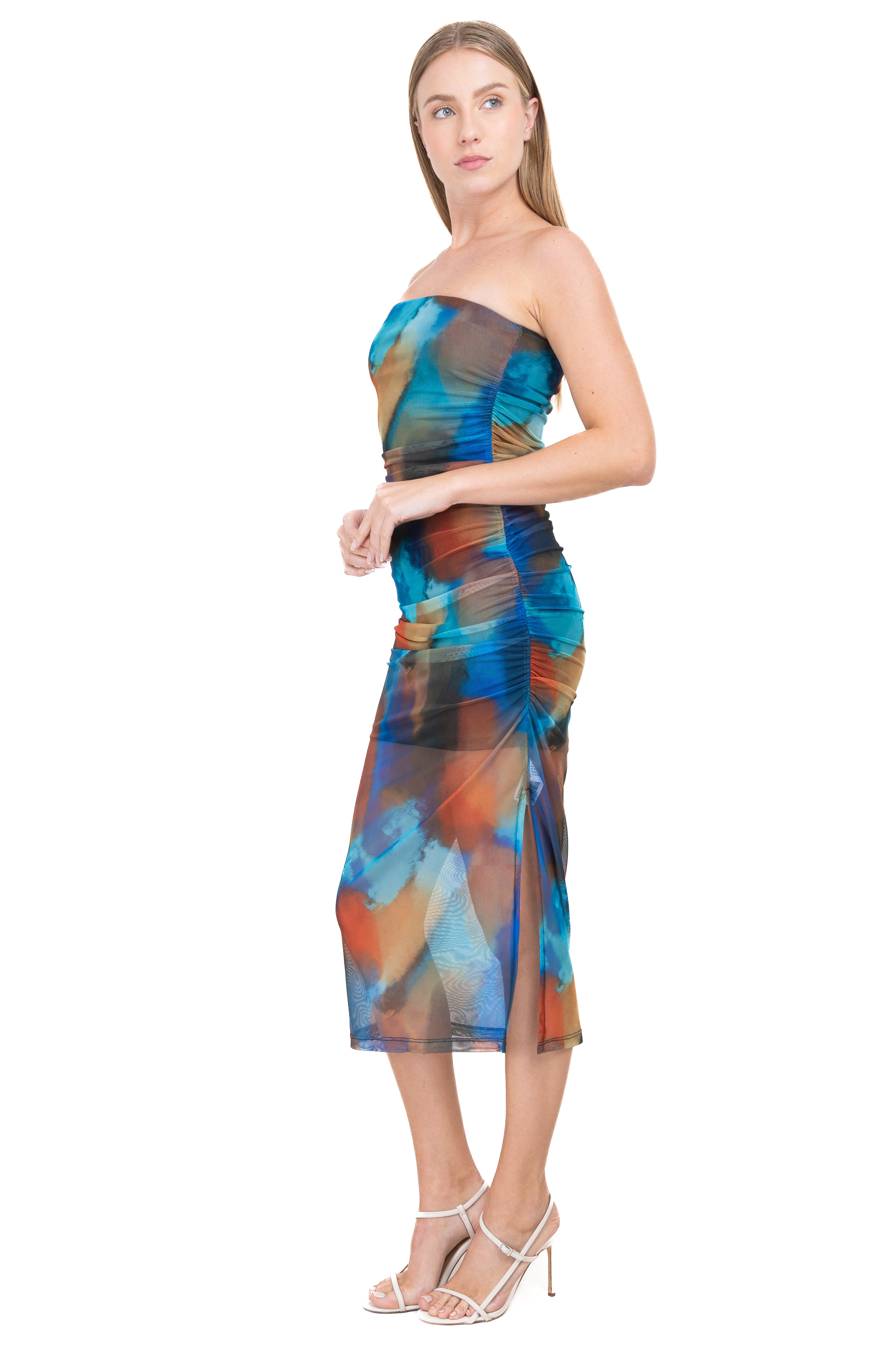 Vestido midi mesh tie dye AZUL COMBO