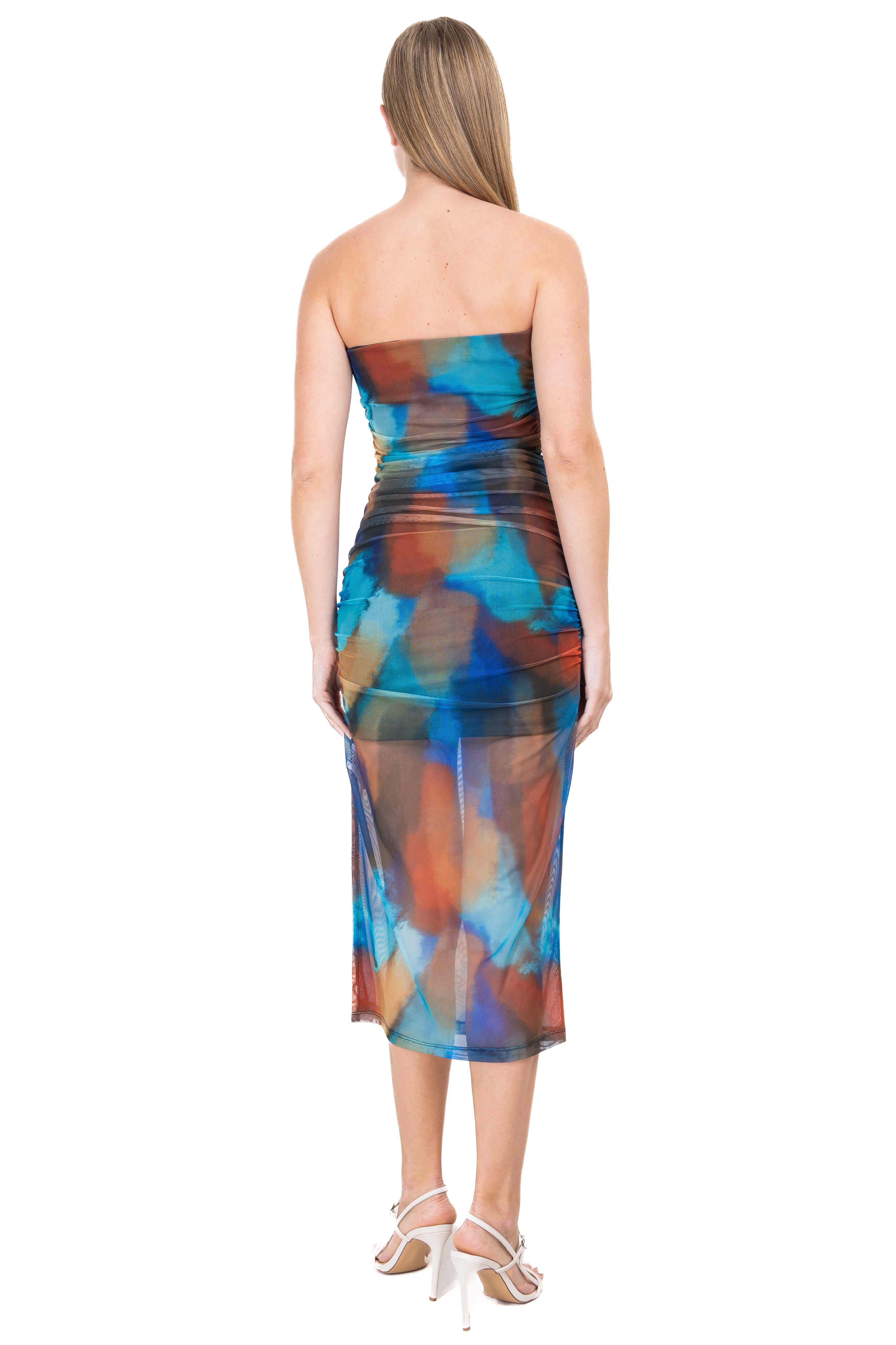 Vestido midi mesh tie dye AZUL COMBO