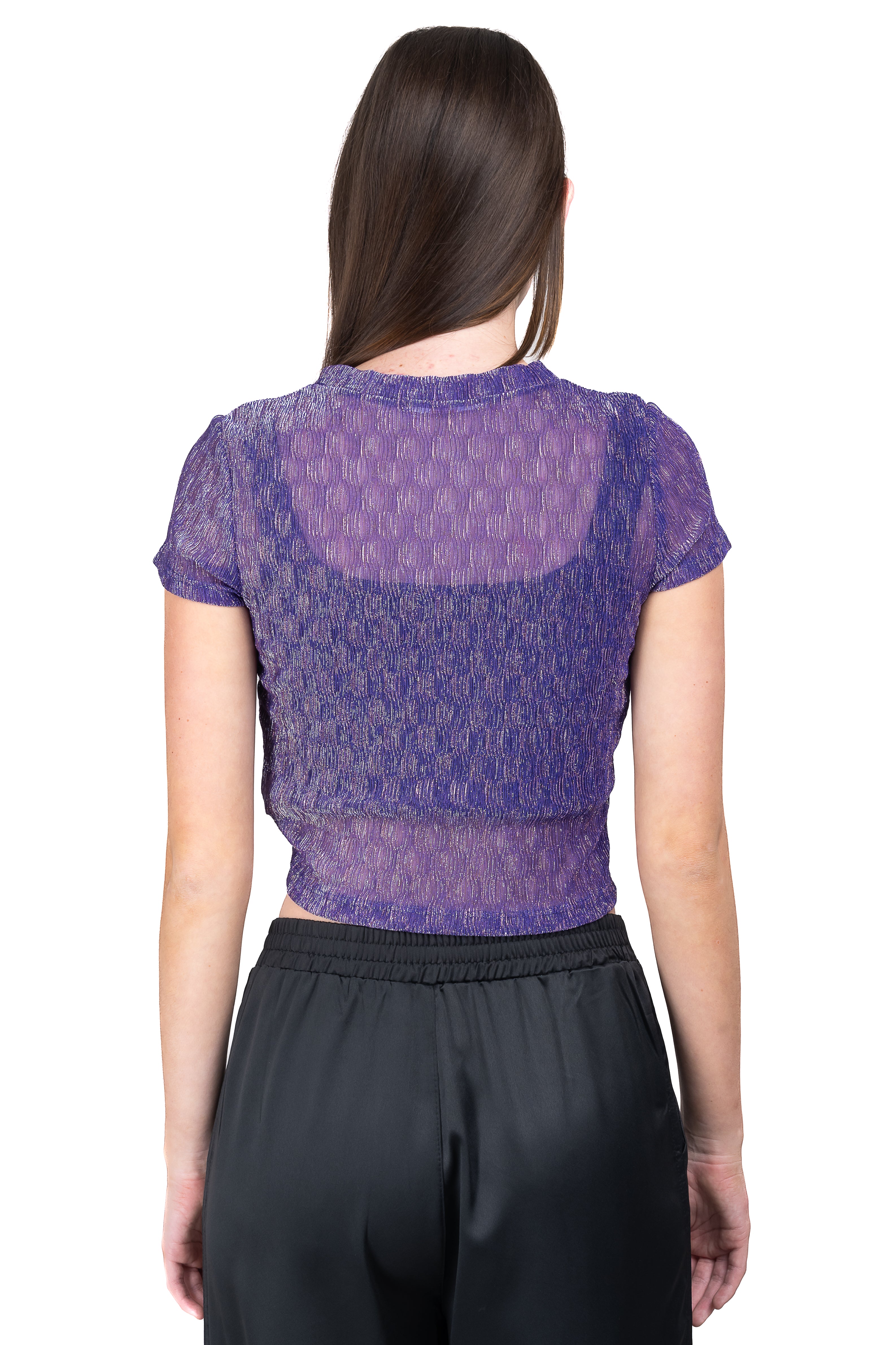 TOP MESH Short sleeve glitters PURPLE