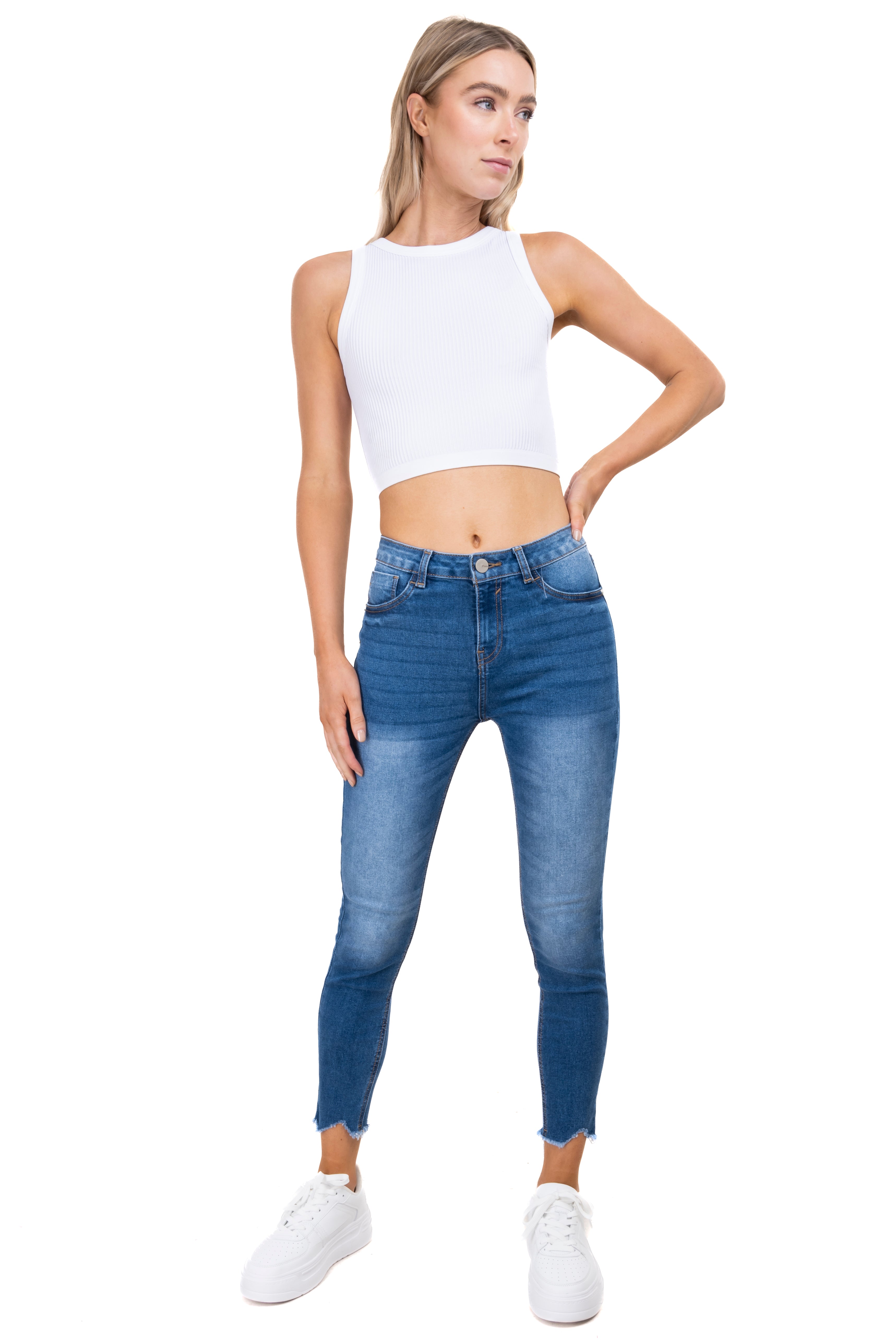 Jeans skinny desgaste tobillo MEDIUM WASH