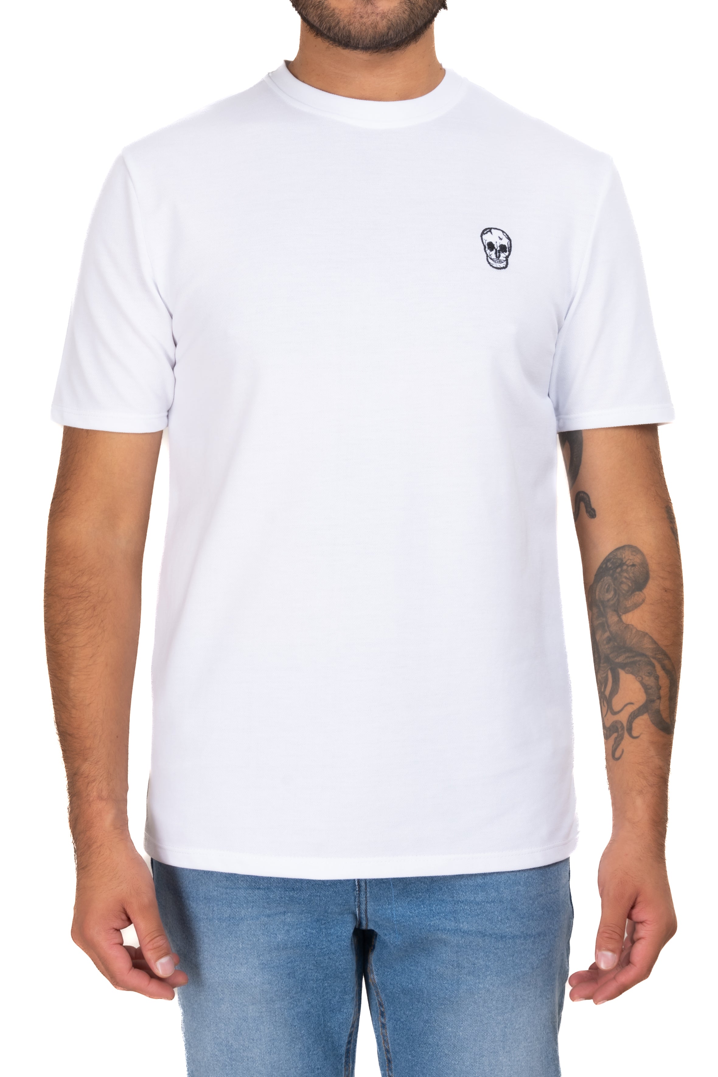 Playera bordado calavera BLANCO