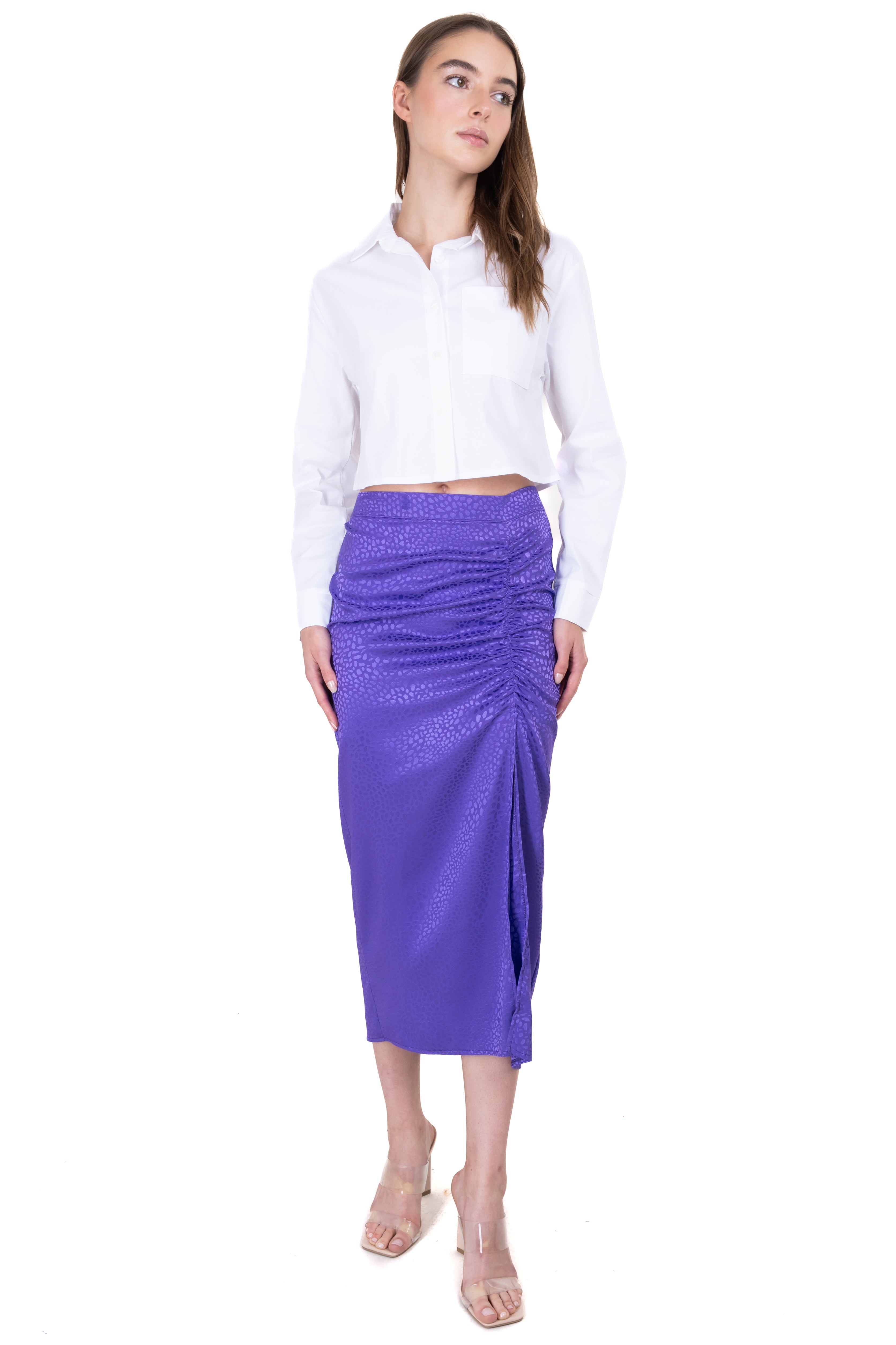 Falda midi detalle abertura MORADO
