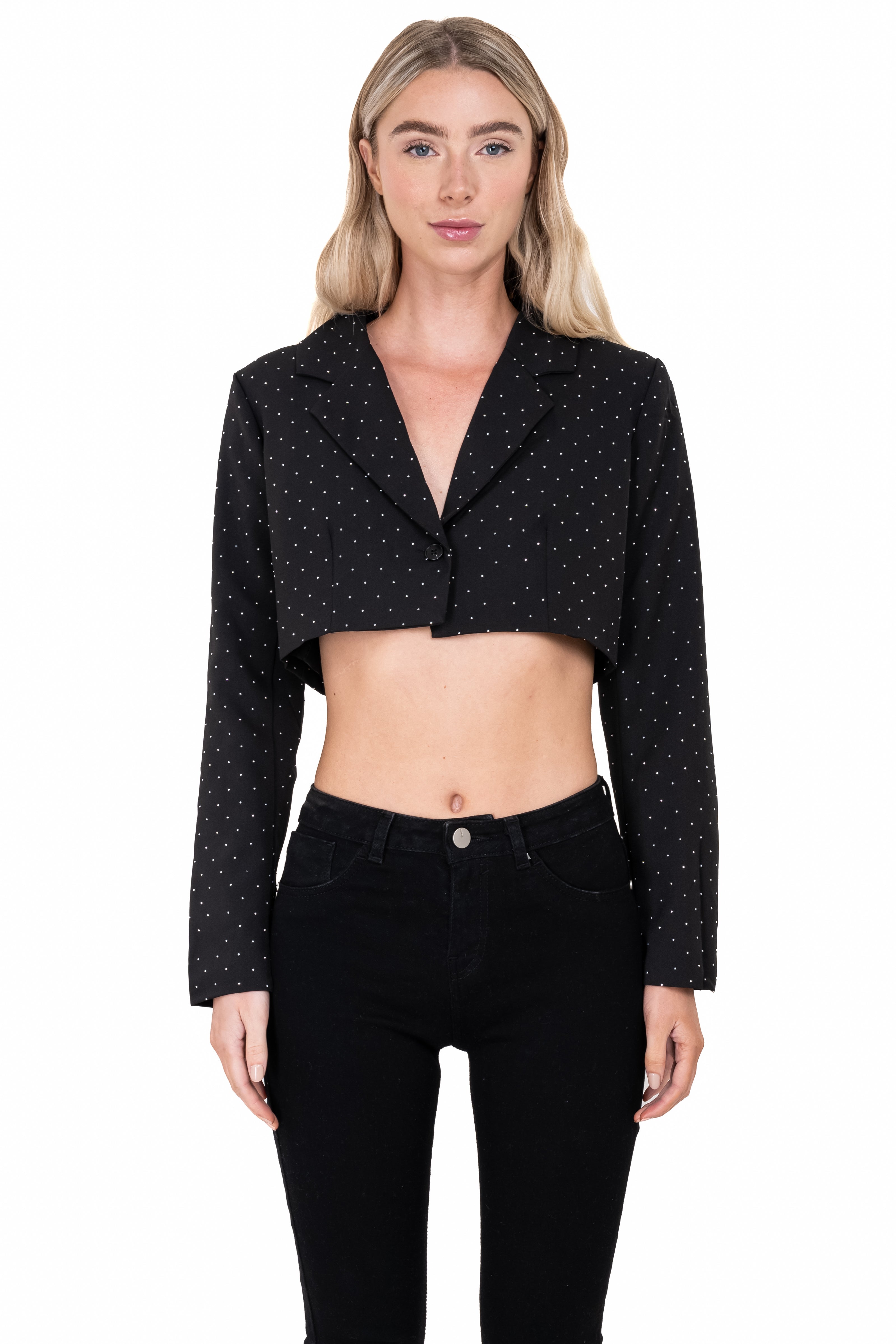 Saco crop brillos mini NEGRO