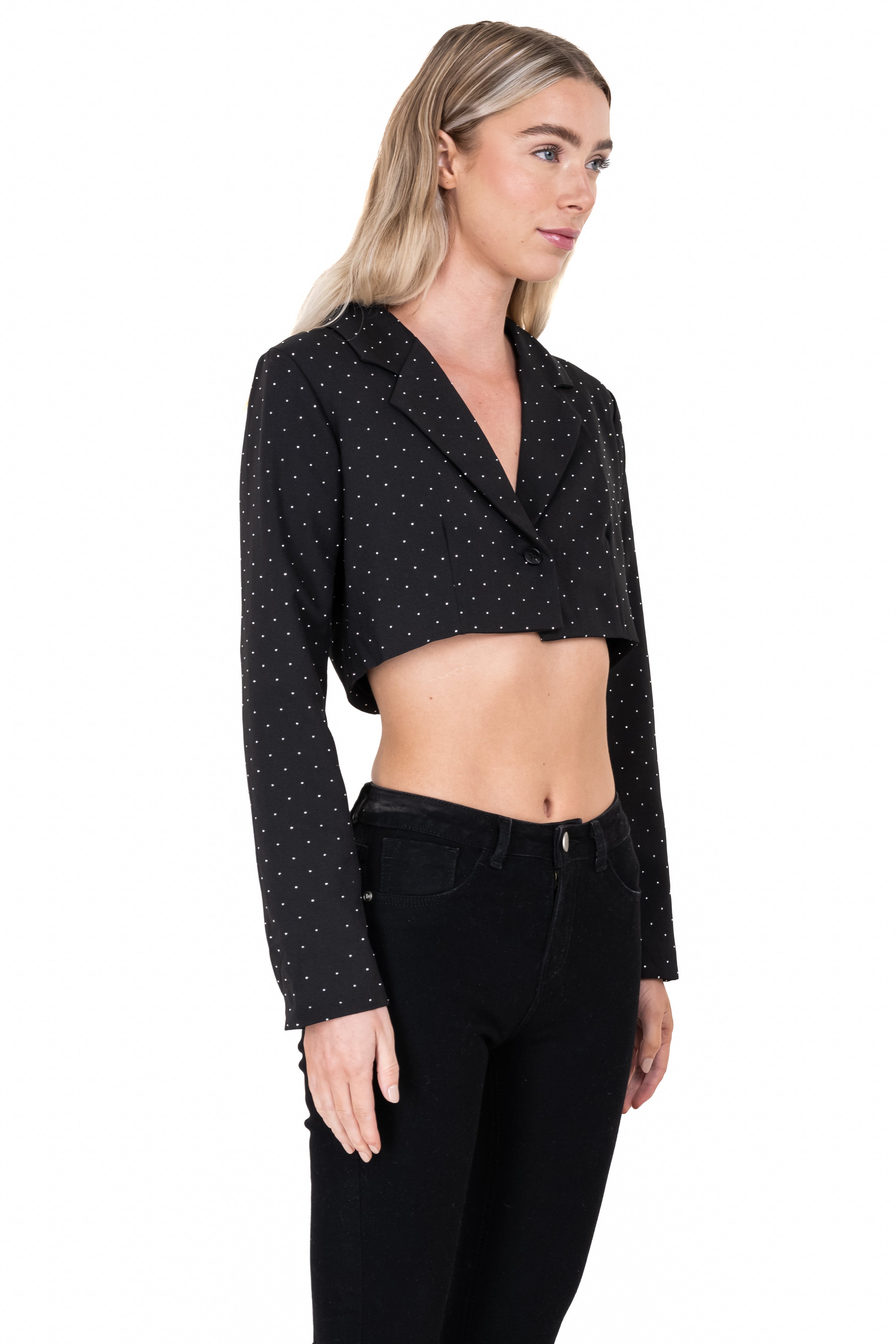 Saco crop brillos mini NEGRO