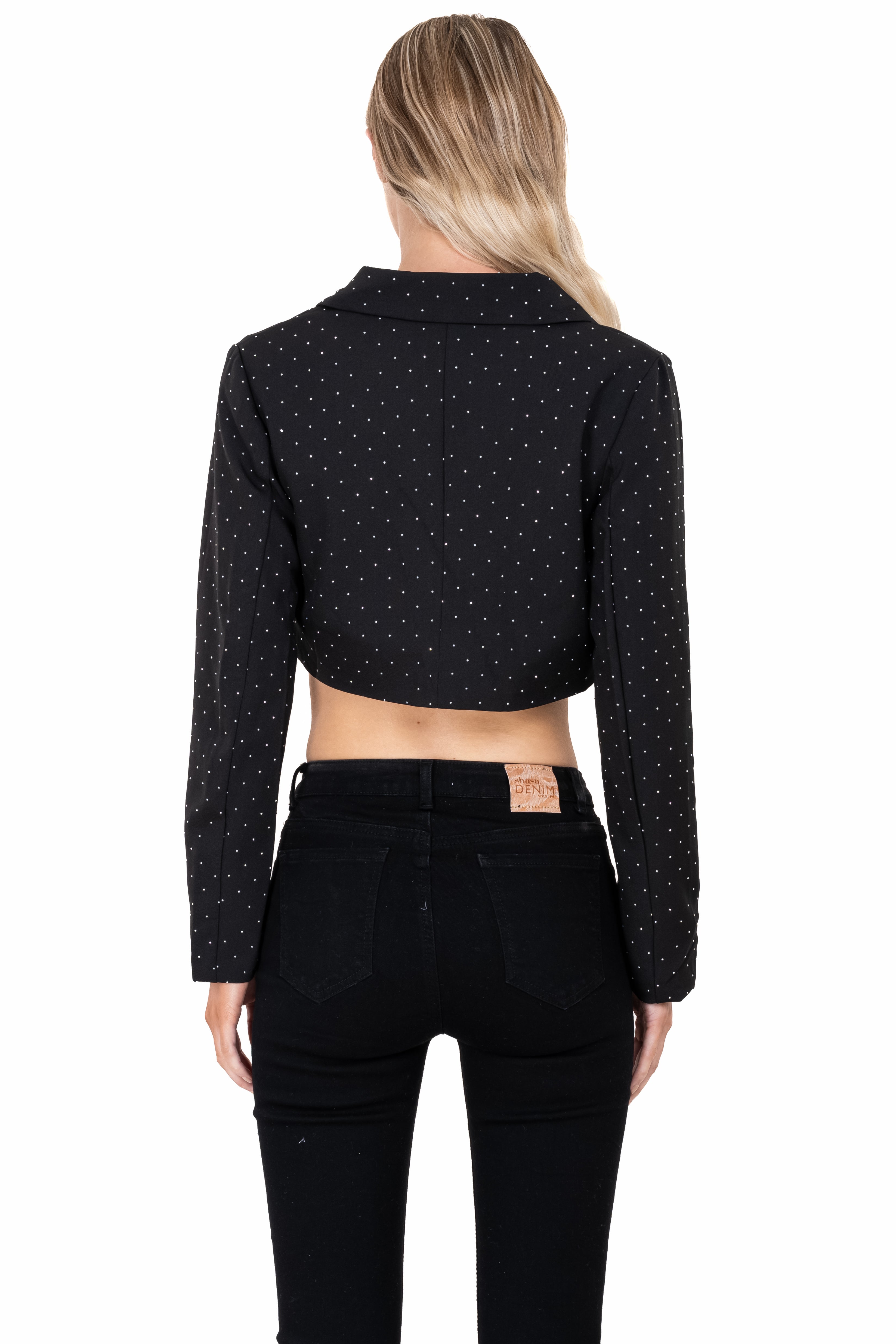 Saco crop brillos mini NEGRO