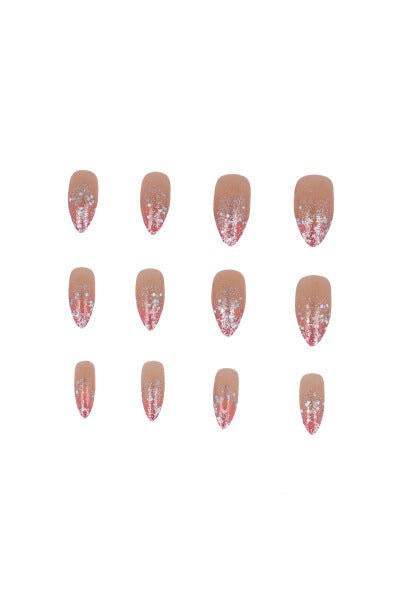 Set 12 uñas adheribles glitter NUDE