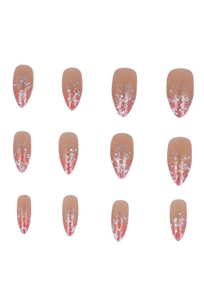 Set 12 uñas adheribles glitter NUDE