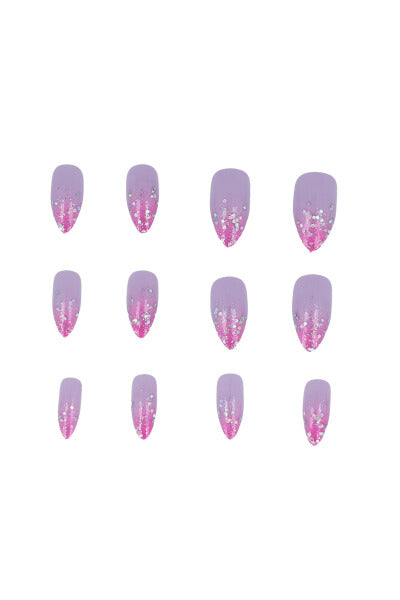 Set 12 uñas adheribles glitter LILA