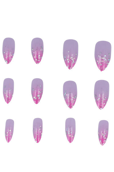 Set 12 uñas adheribles glitter LILA