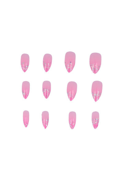 Set 12 uñas adheribles glitter ROSA