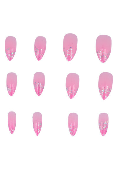 Set 12 uñas adheribles glitter ROSA