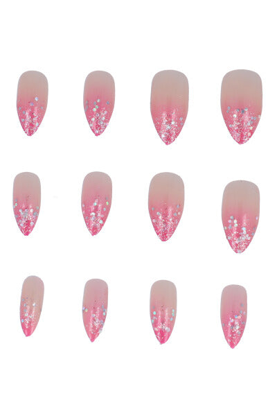 Set 12 uñas adheribles glitter PALO DE ROSA