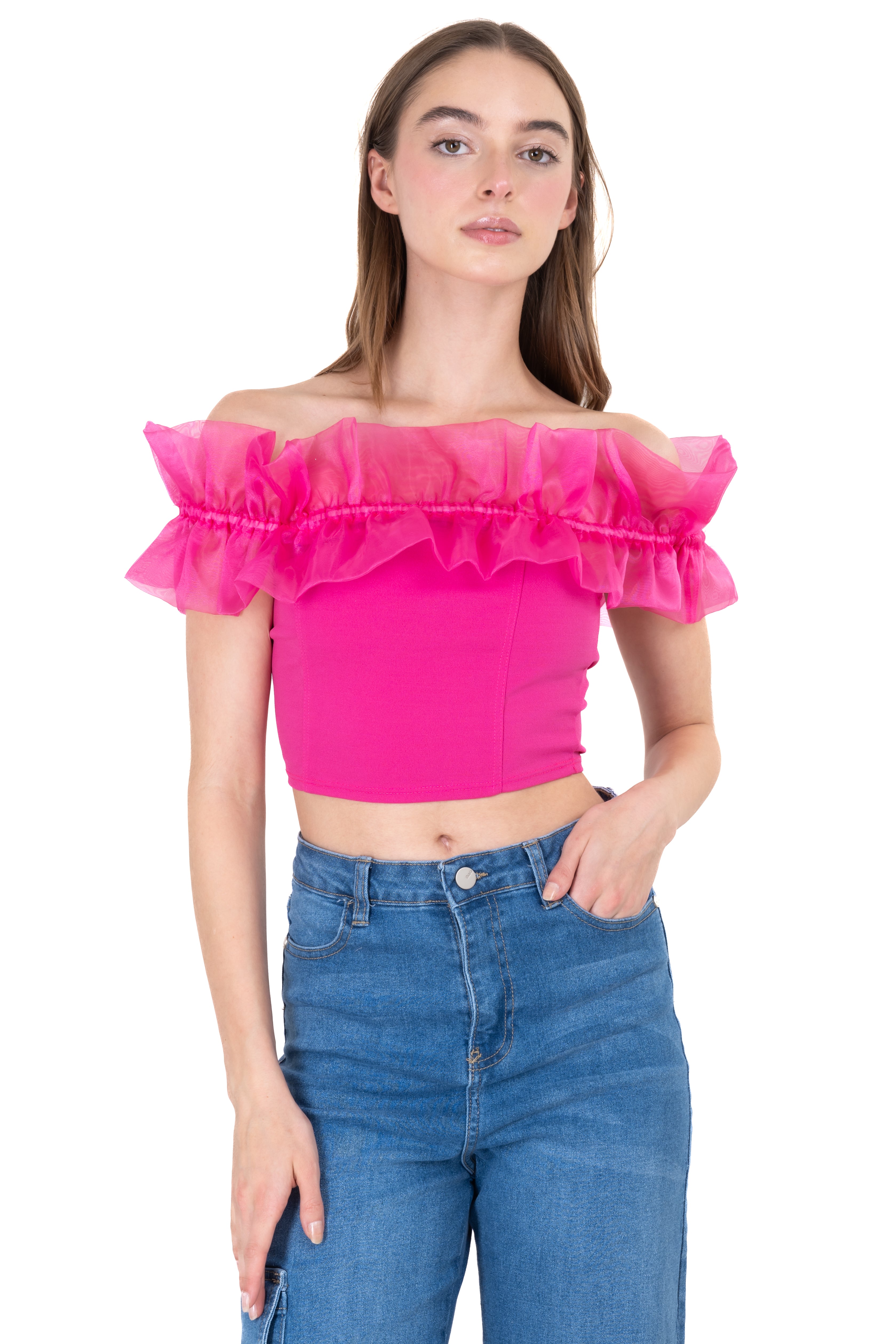 TOP STRAPLES Organza Escote Fiusha