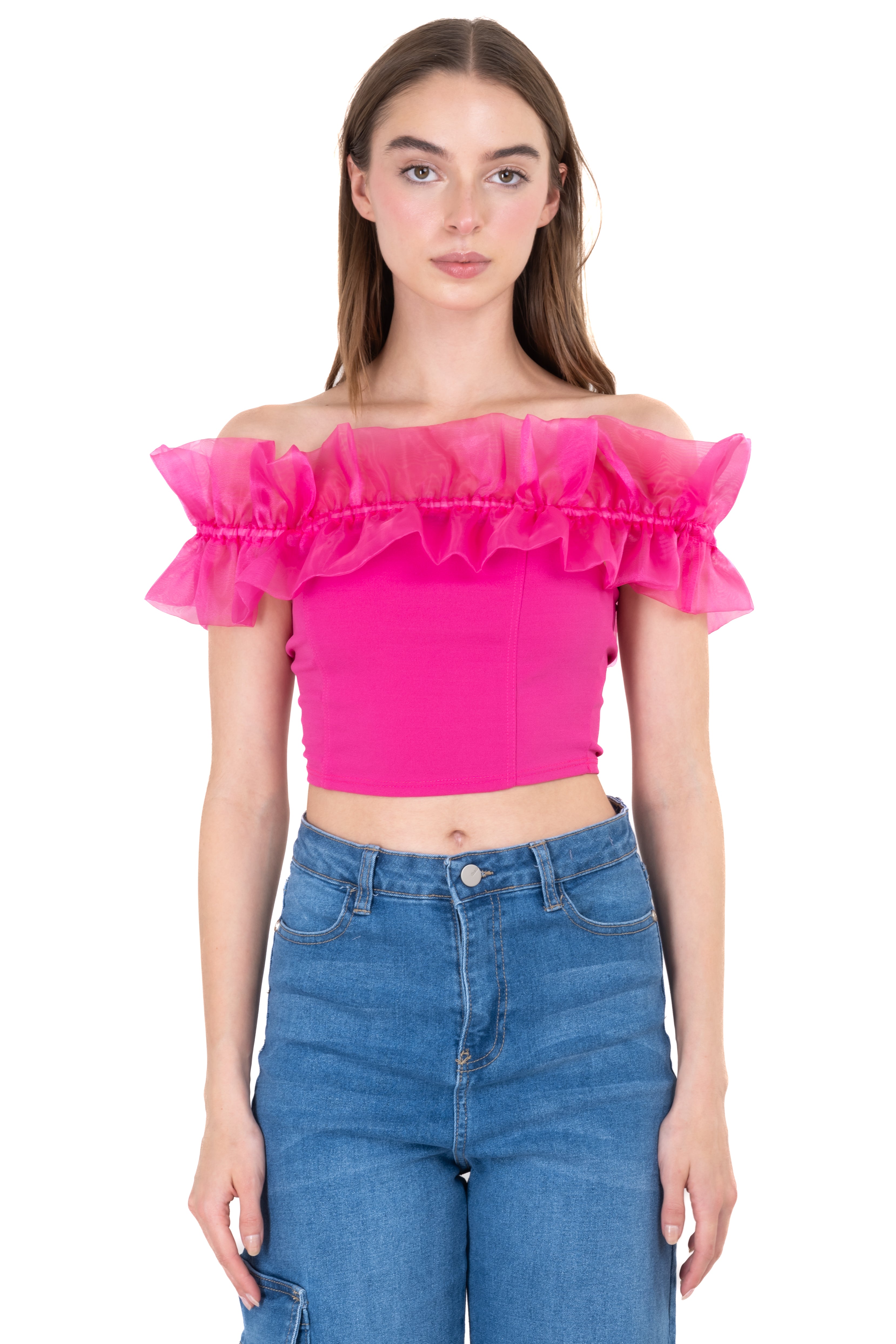 TOP STRAPLES Organza Escote Fiusha