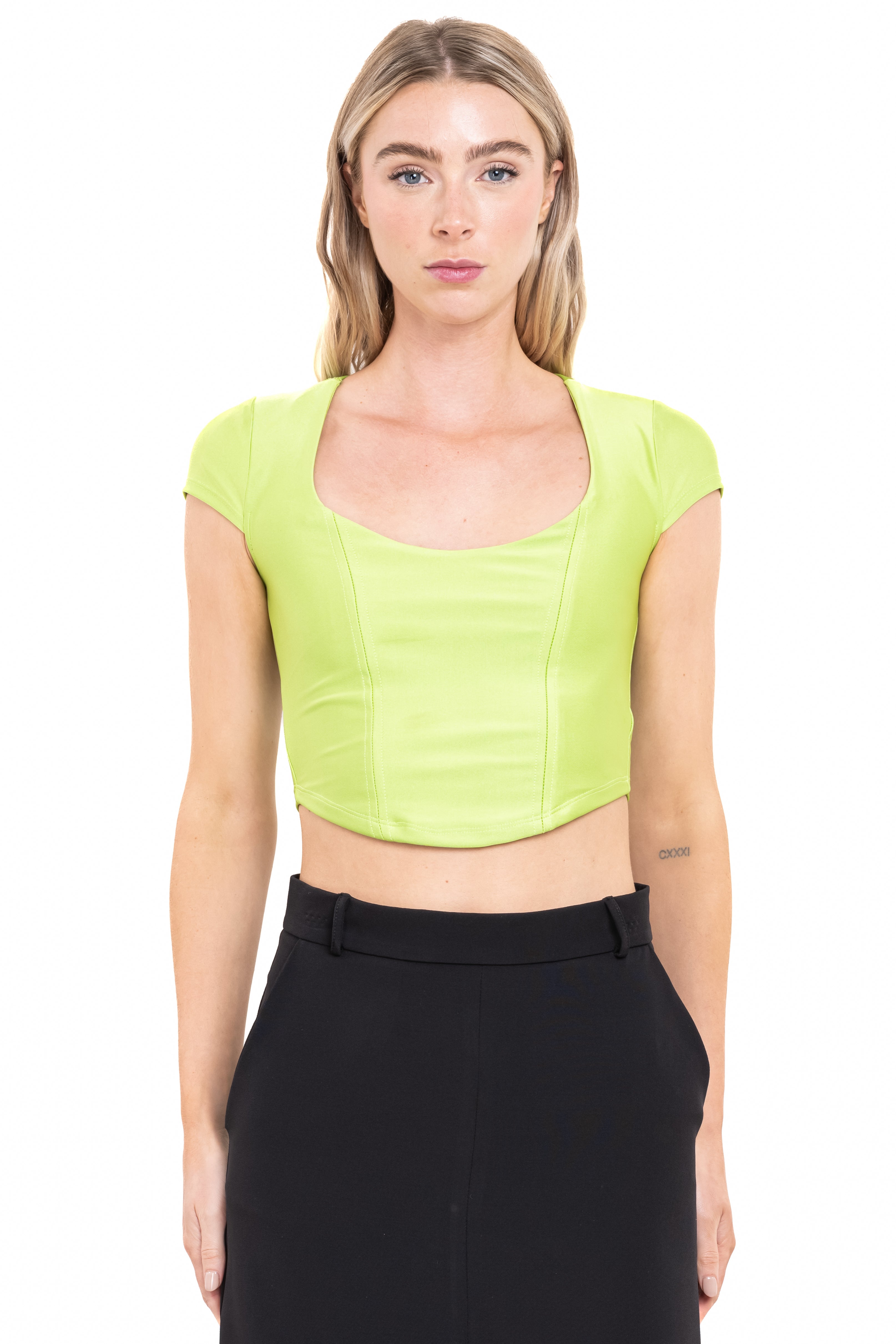 Top Short Manga Visible seams Lima green