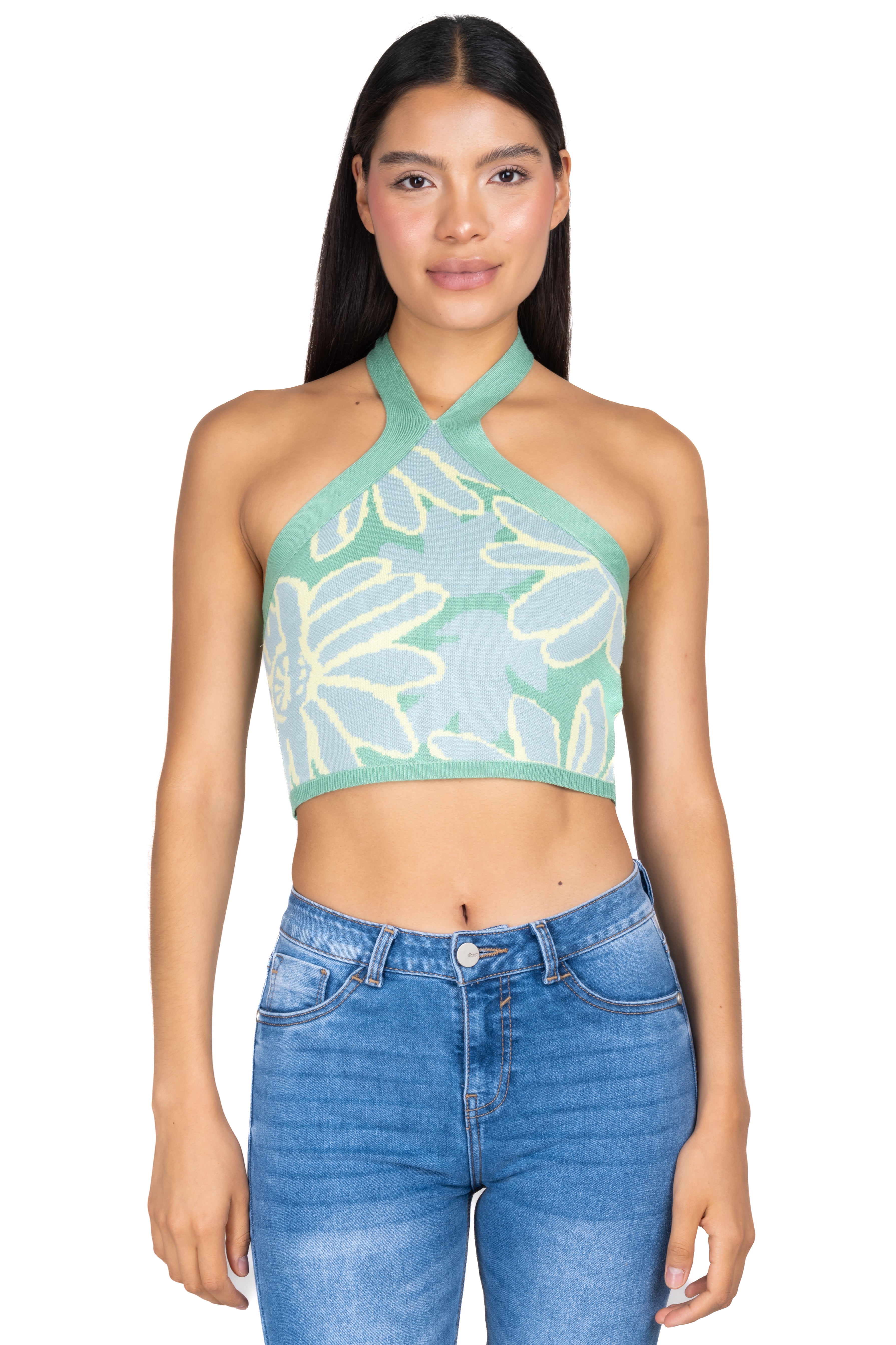 TOP HALTER FLOWER FABRIC Combo green