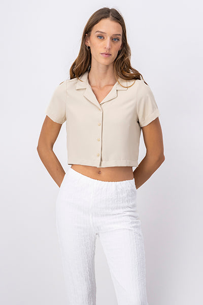 Camisa Crop Amplia Manga Corta BEIGE