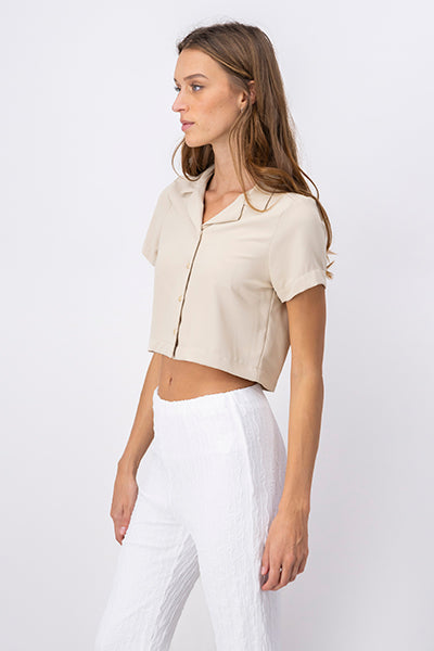 Camisa Crop Amplia Manga Corta BEIGE