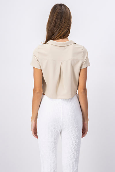 Camisa Crop Amplia Manga Corta BEIGE