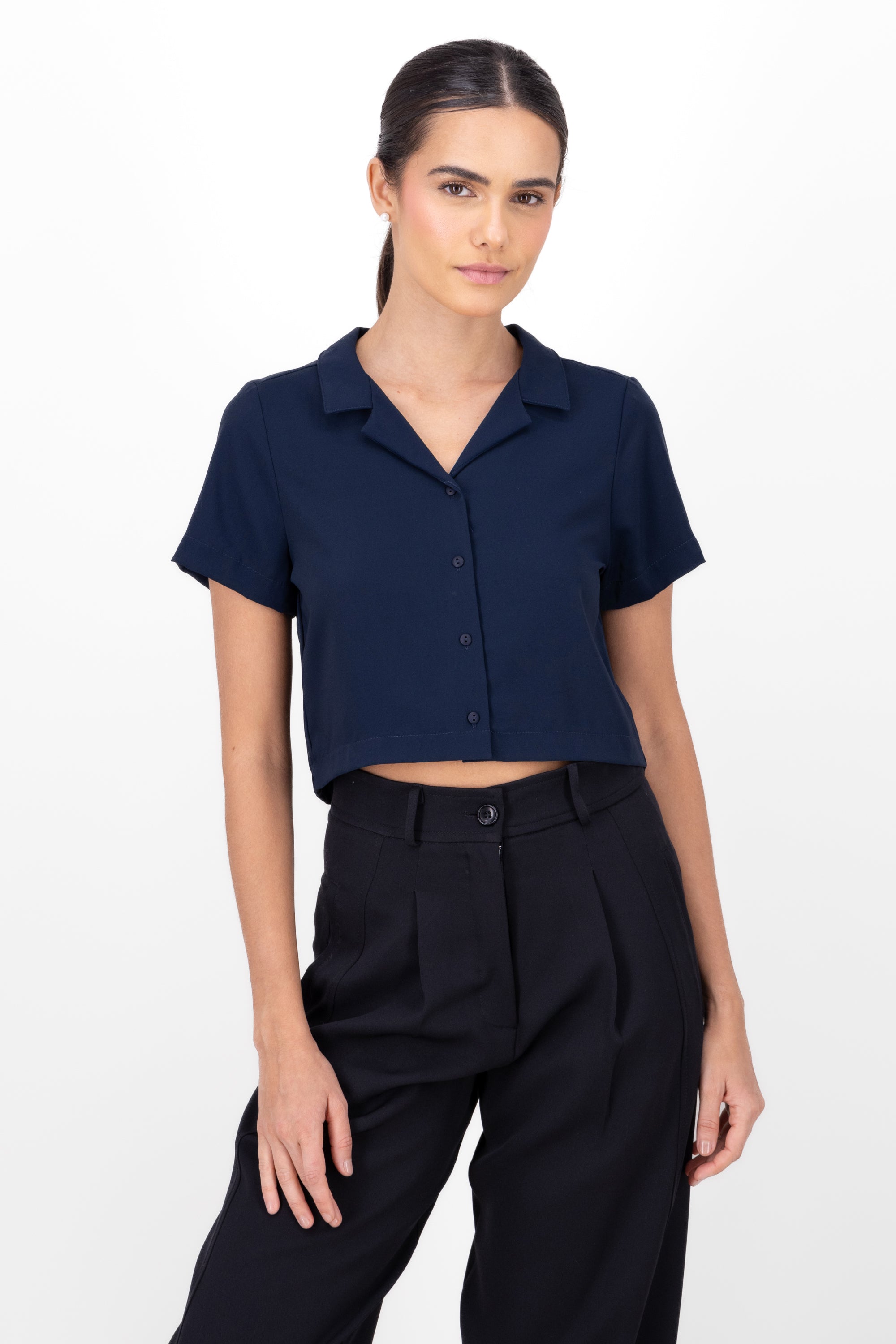 Camisa Crop Amplia Manga Corta MARINO