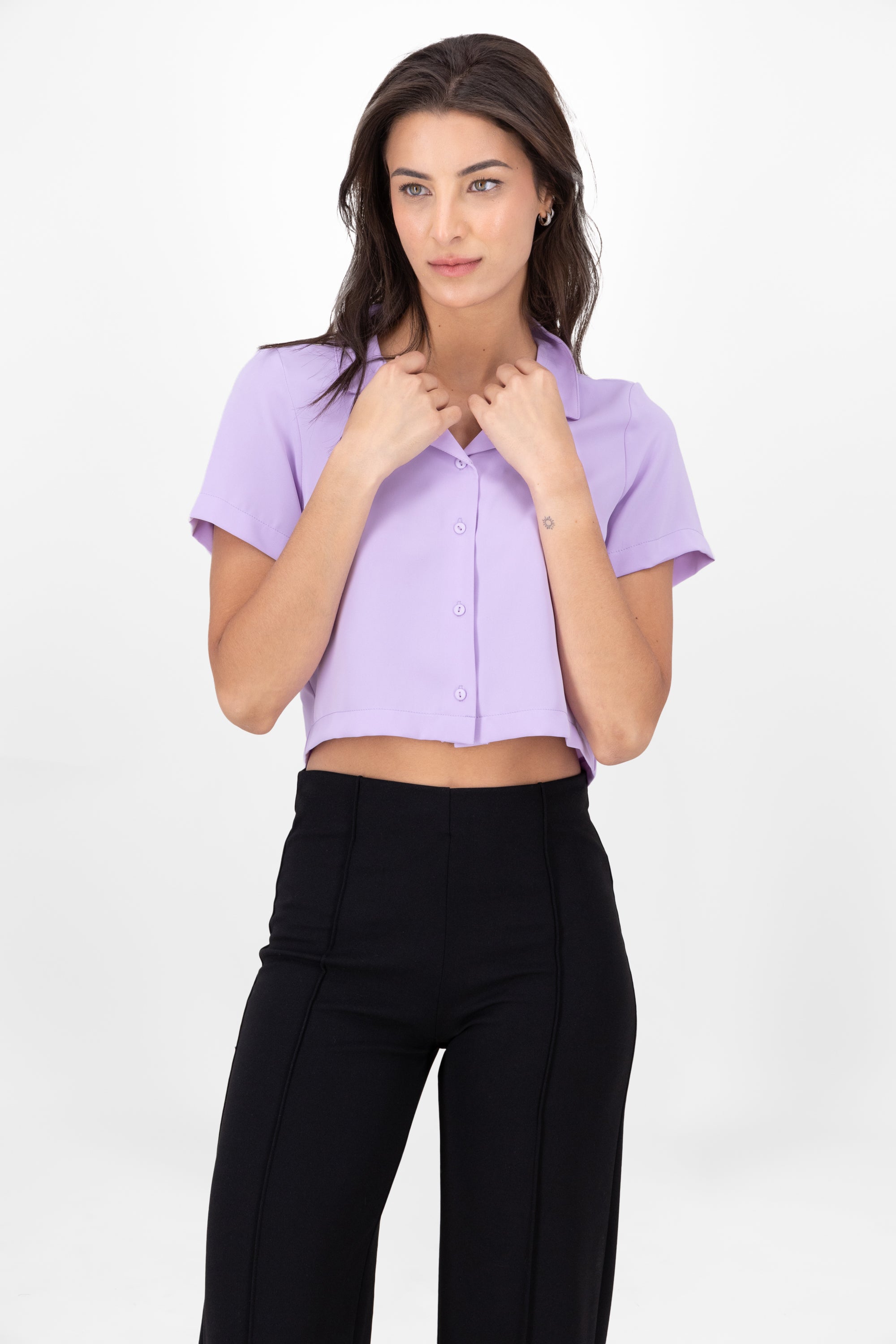 Camisa Crop Amplia Manga Corta LILA