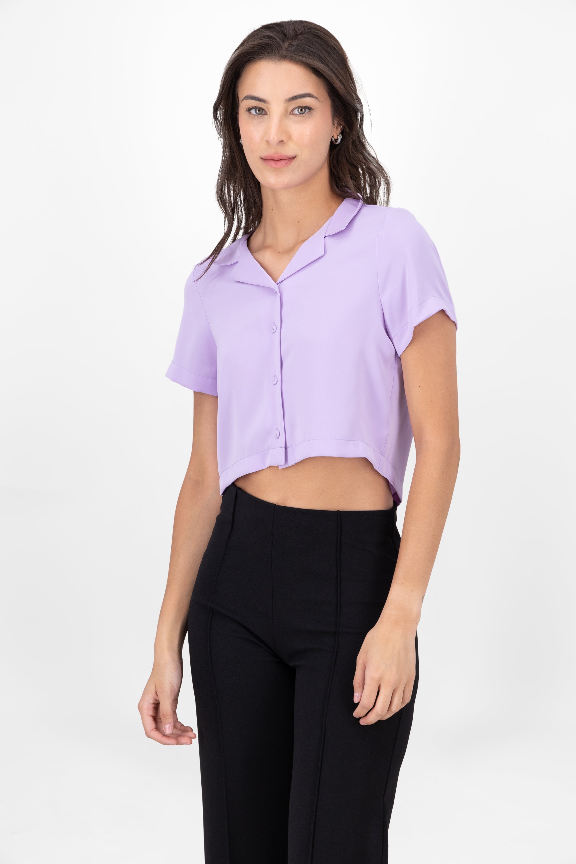 Camisa Crop Amplia Manga Corta LILA